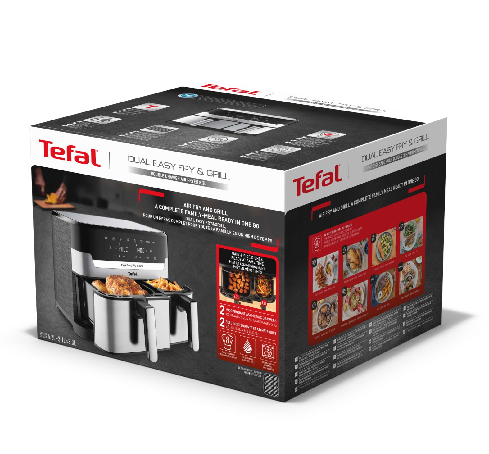   2700 W Varmluftsfritös Rostfritt stål Tefal EY905D10 3045380024236 Fritöser Dual Easy Fry & Grill  EY905D www.electricalstu