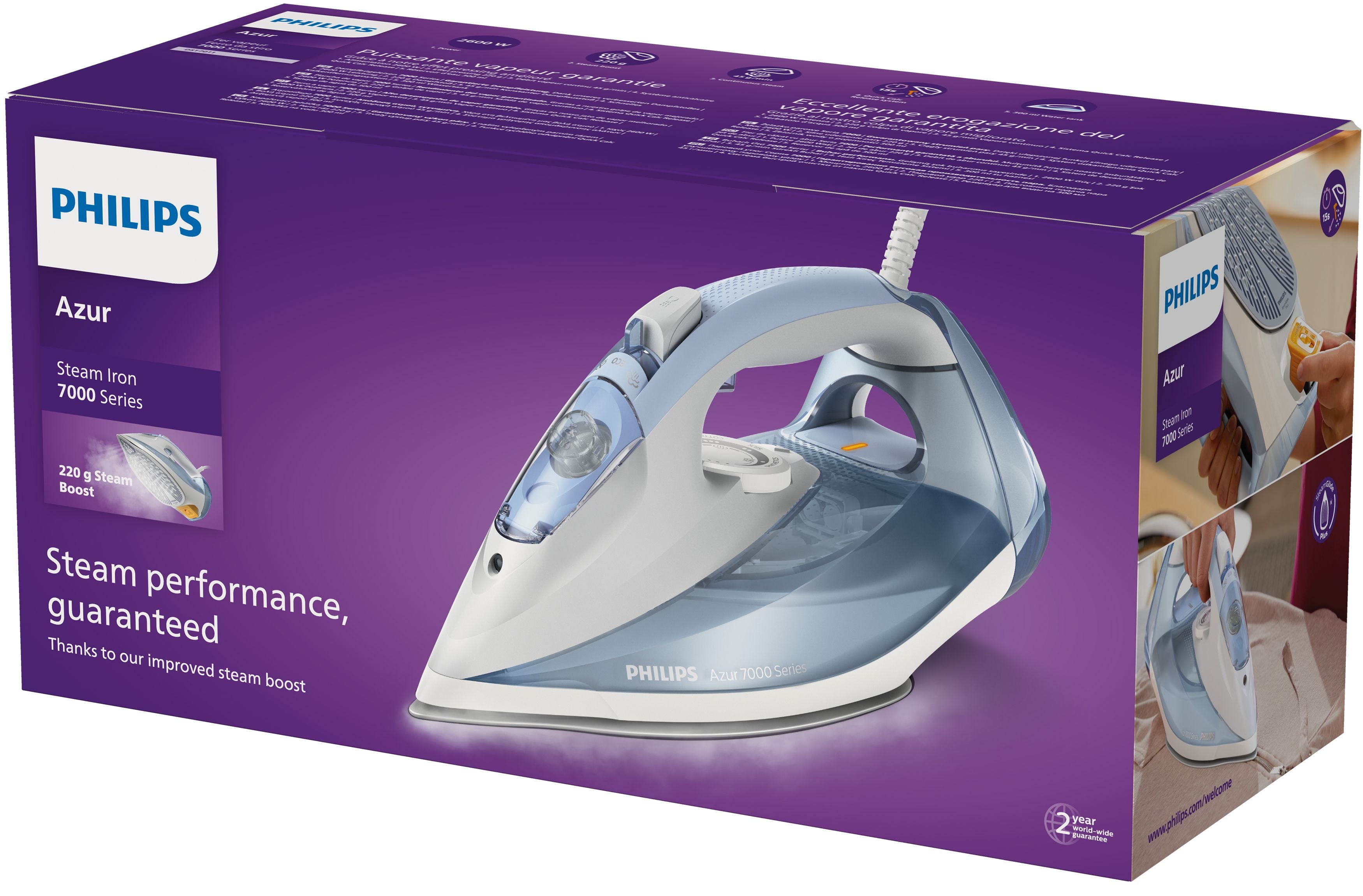  e   Philips 7000 series DST7011/20 strykjärn Ångstrykjärn SteamGlide Plus stryksula 2600 W Blå, Grå Philips DST7011/20 87203