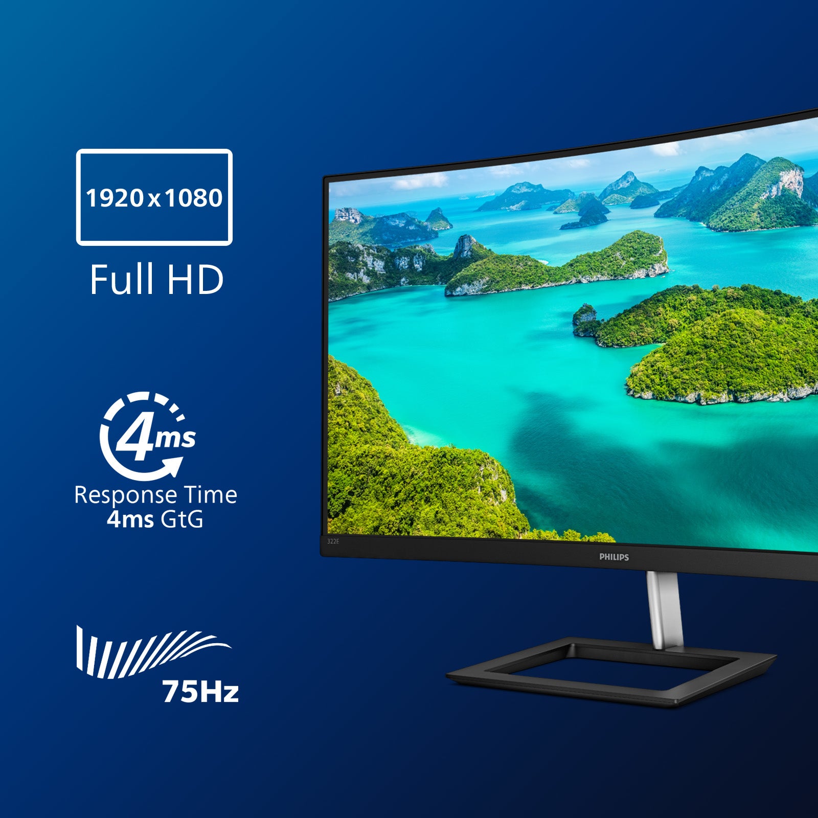  1920 x 1080 pixlar Full HD LCD Svart Philips 322E1C/00 8712581758479 Platta Pc-Skärmar E Line  322E1C/00 www.electricalstuff