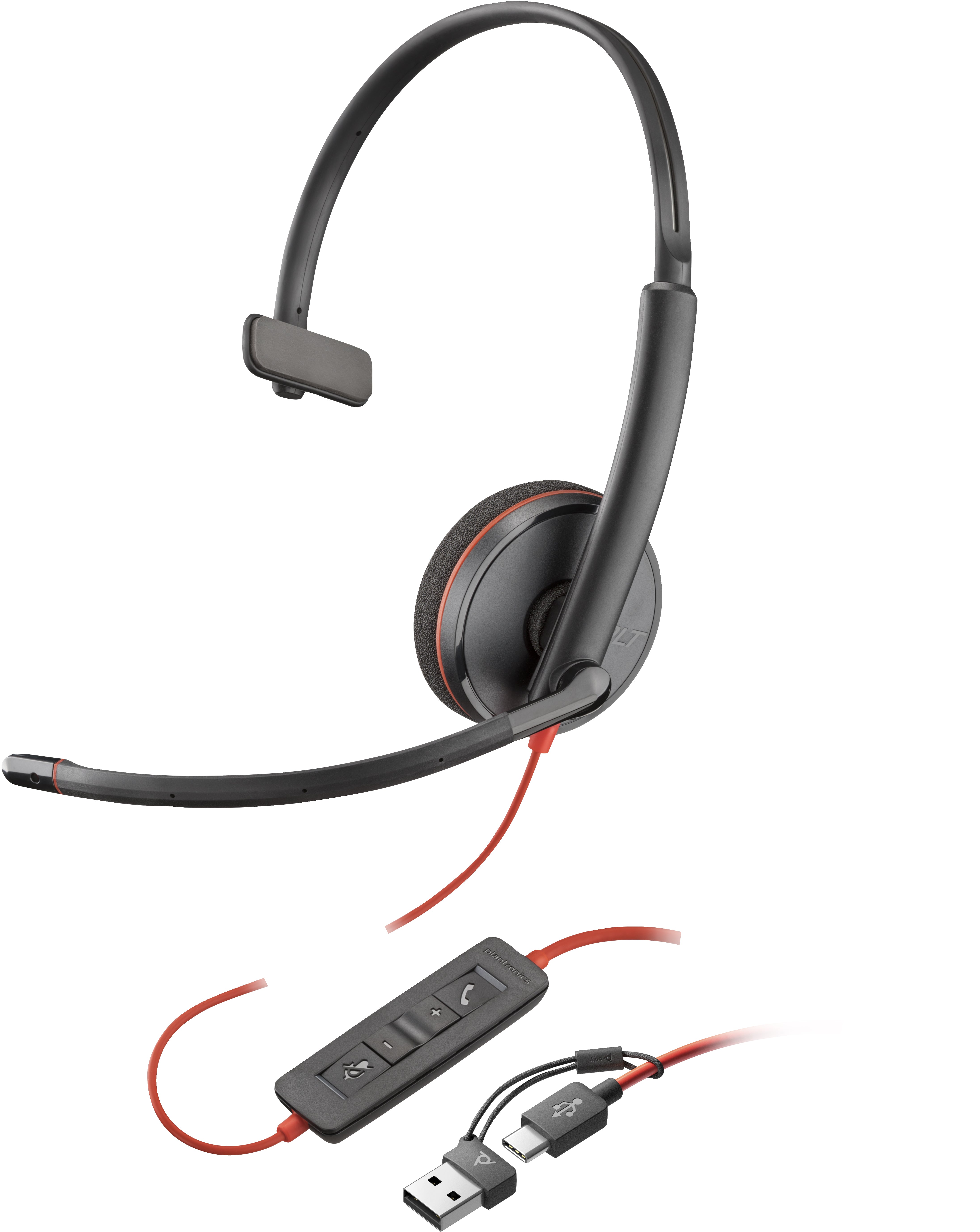  www.electricalstuff.se ElectricalStuff.se   POLY Blackwire 3210 Monaural USB-C Black Headset +USB-C/A-adapter (volymköp) POL
