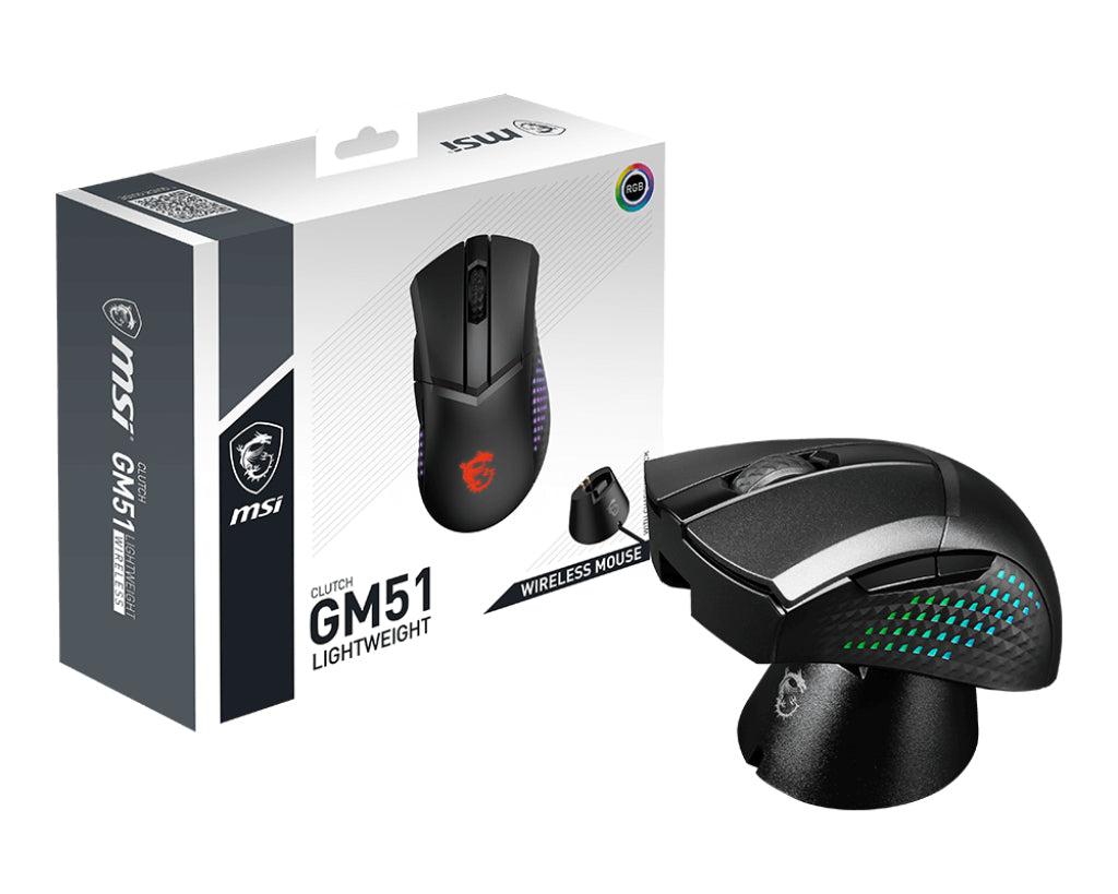   högerhand RF Wireless + Bluetooth + USB Type-C Optisk 26000 DPI MSI CLUTCH GM51 LIGHTWEIGHT WIRELESS 4711377013925 Datormös