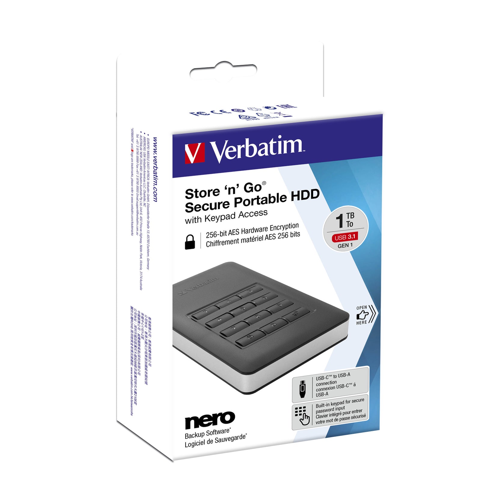  batim Store'n'Go externa hårddiskar 2 TB USB Type-C 3.2 Gen 1 (3.1 Gen 1) Svart, Silver Verbatim 53403 50023942534032|002394