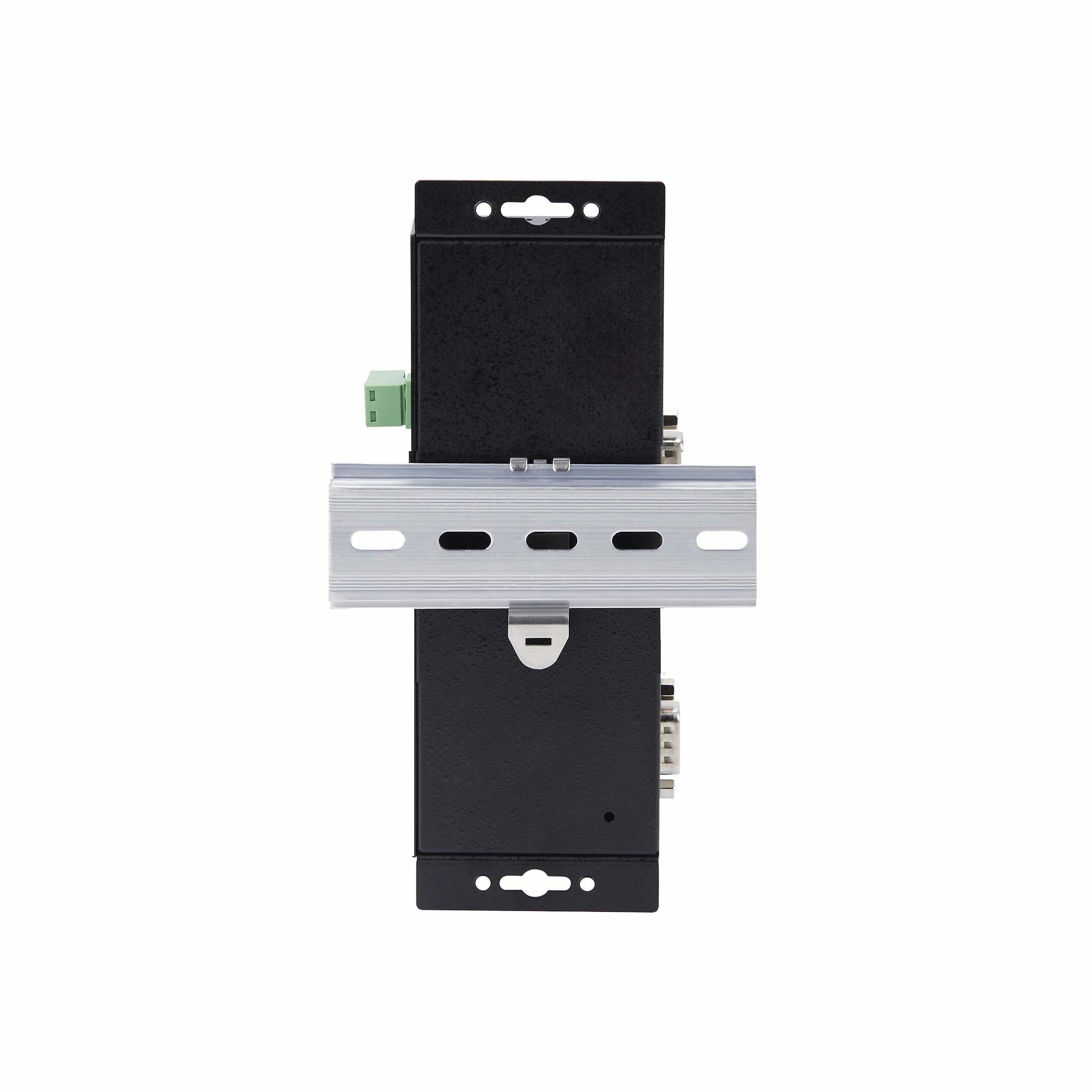  m 2-ports seriell till Ethernet-adapter, seriell IP-enhetsserver för fjärrstyrda RS232-enheter, vägg-/DIN-skenmonterbar, met