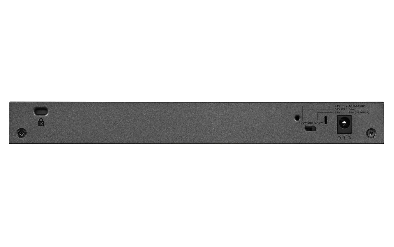  NETGEAR GS108LP Ohanterad Gigabit Ethernet (10/100/1000) Strömförsörjning via Ethernet (PoE) stöd 1U Svart, Grå NETGEAR GS10