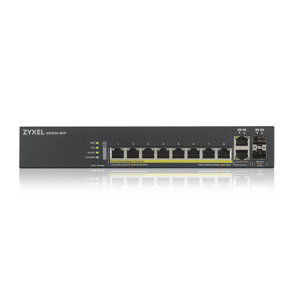   Ethernet (PoE) stöd Svart Zyxel GS1920-8HPV2-EU0101F 4718937602230|4718937602254 Nätverksswitchar   GS1920-8HPV2 www.electr