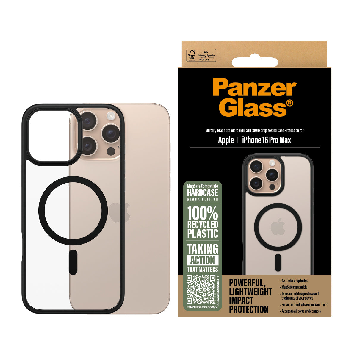  ransparent PanzerGlass 1304 5715685003257 Mobiltelefonfodral   PG HardC Blk MagS iPhone 16 6.9Inch Pro www.electricalstuff.s