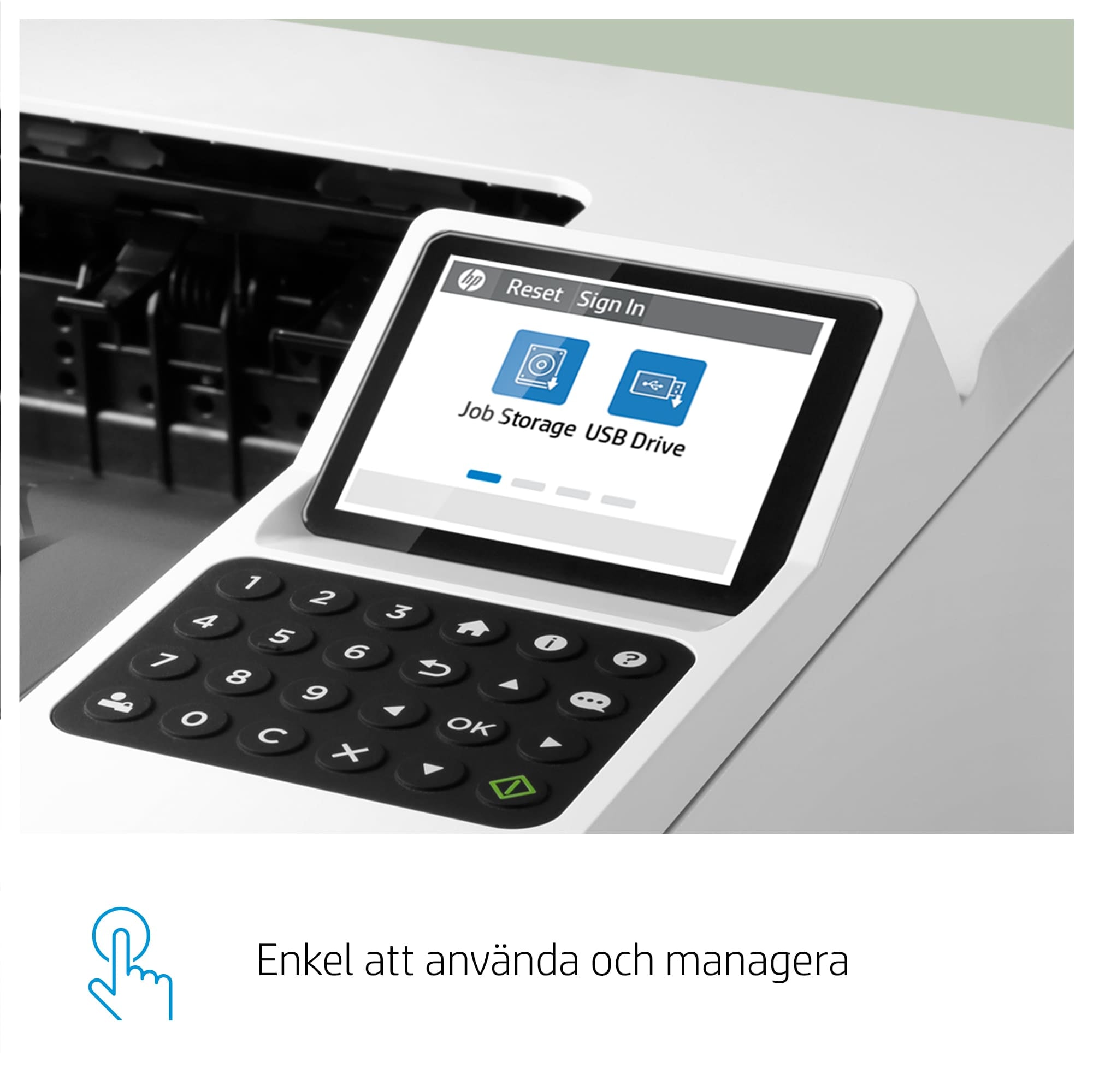  v; Utskrift från USB-port på framsidan HP 3PZ15A#B19 0193905205998|193905205998 Laserskrivare LaserJet Enterprise  HP LaserJ