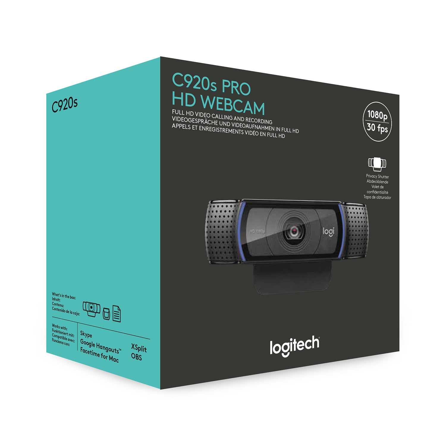  ameror 1920 x 1080 pixlar USB Svart Logitech 960-001252 5099206082199 Webbkameror   C920S HD Pro www.electricalstuff.se Elec
