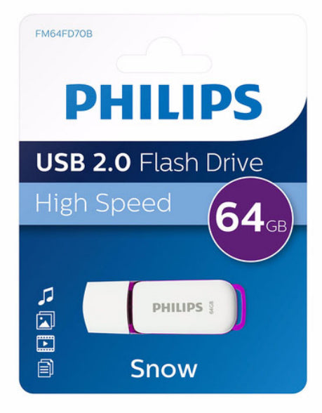  www.electricalstuff.se ElectricalStuff.se   Philips FM64FD70B USB-sticka 64 GB USB Type-A 2.0 Lila, Vit Philips FM64FD70B/00