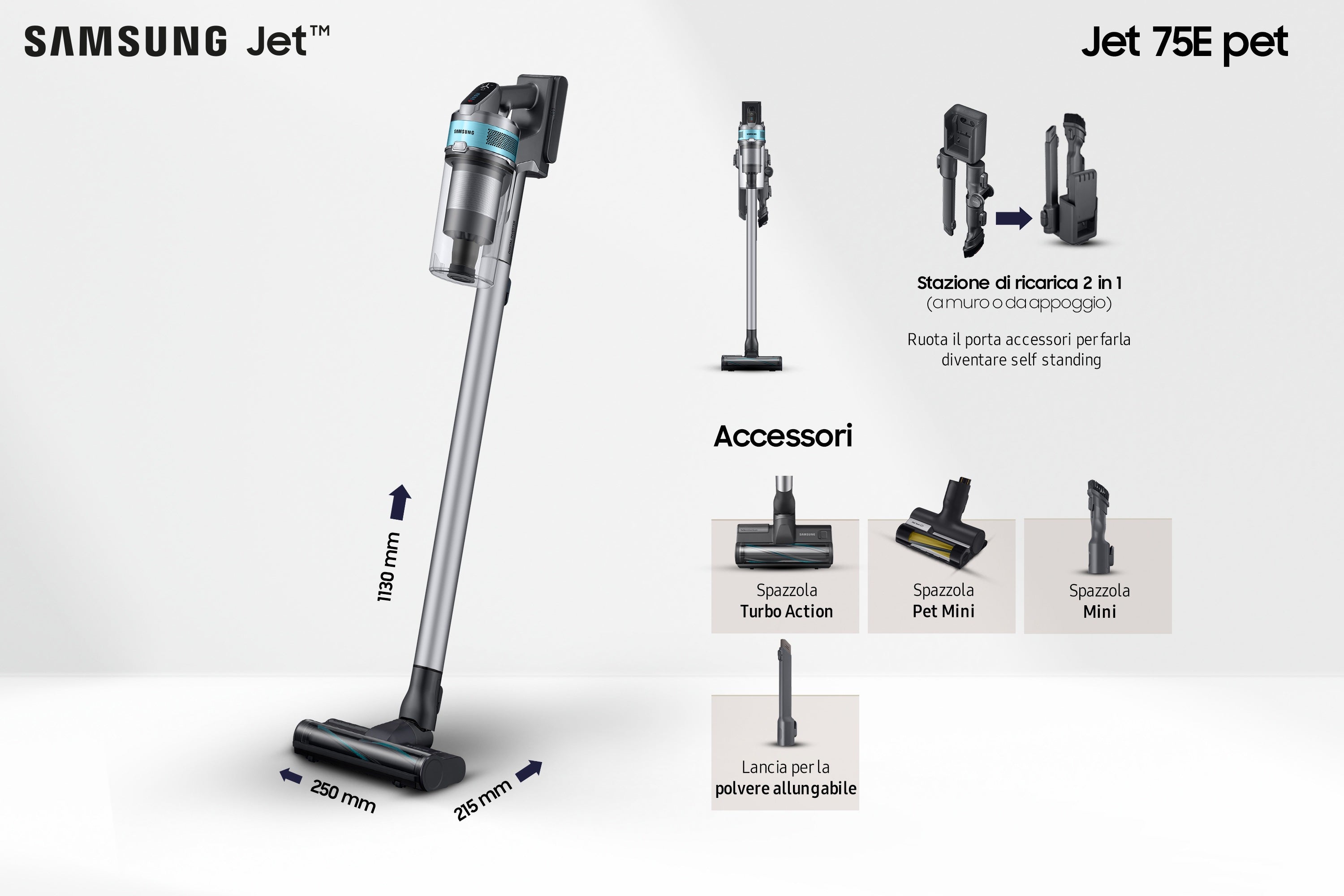  lstuff.se ElectricalStuff.se   Samsung VS20B75AGR1 2-in-1 stick vacuum Batteri Torr Utan påse 550 W Svart, Mintfärgad Samsun