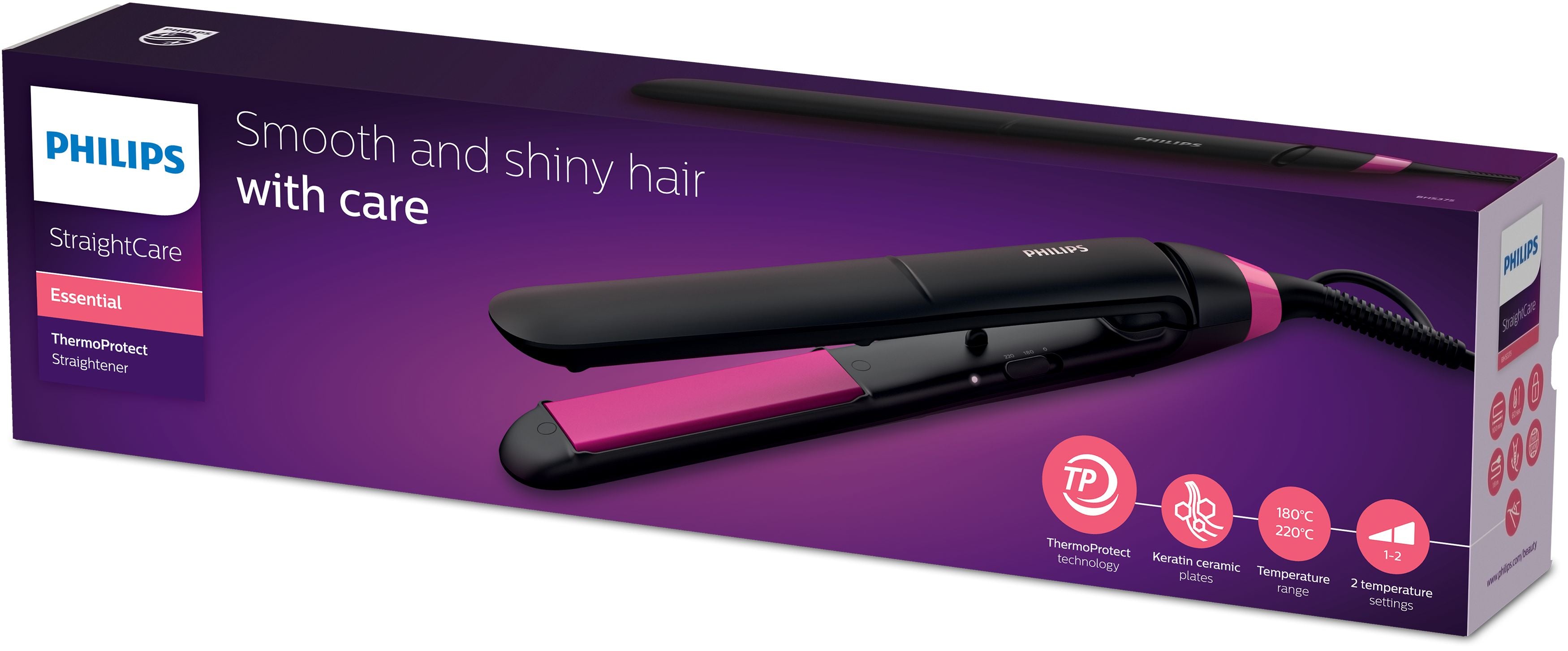  00 8710103888383|8710103888390 Hårstylare StraightCare Essential  StraightCare Essential BHS375/00 ThermoProtect-plattång ww