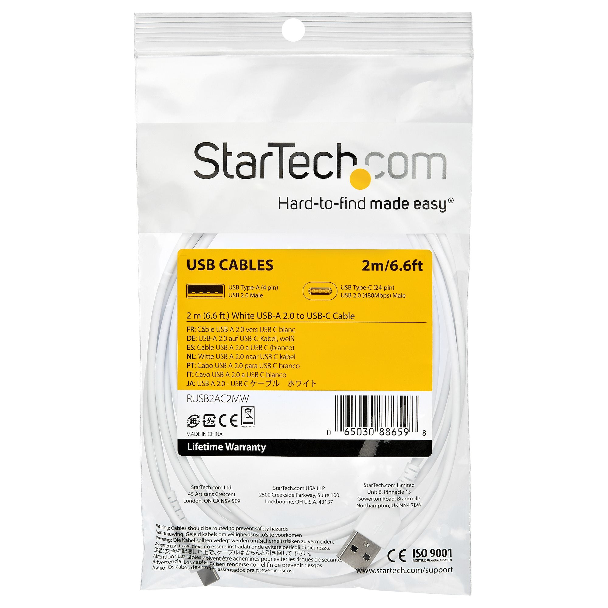   synkronisering, 3 A, USB 2.0, vit TPE-mantel och aramidfiber - USB-laddningssladd www.electricalstuff.se ElectricalStuff.se