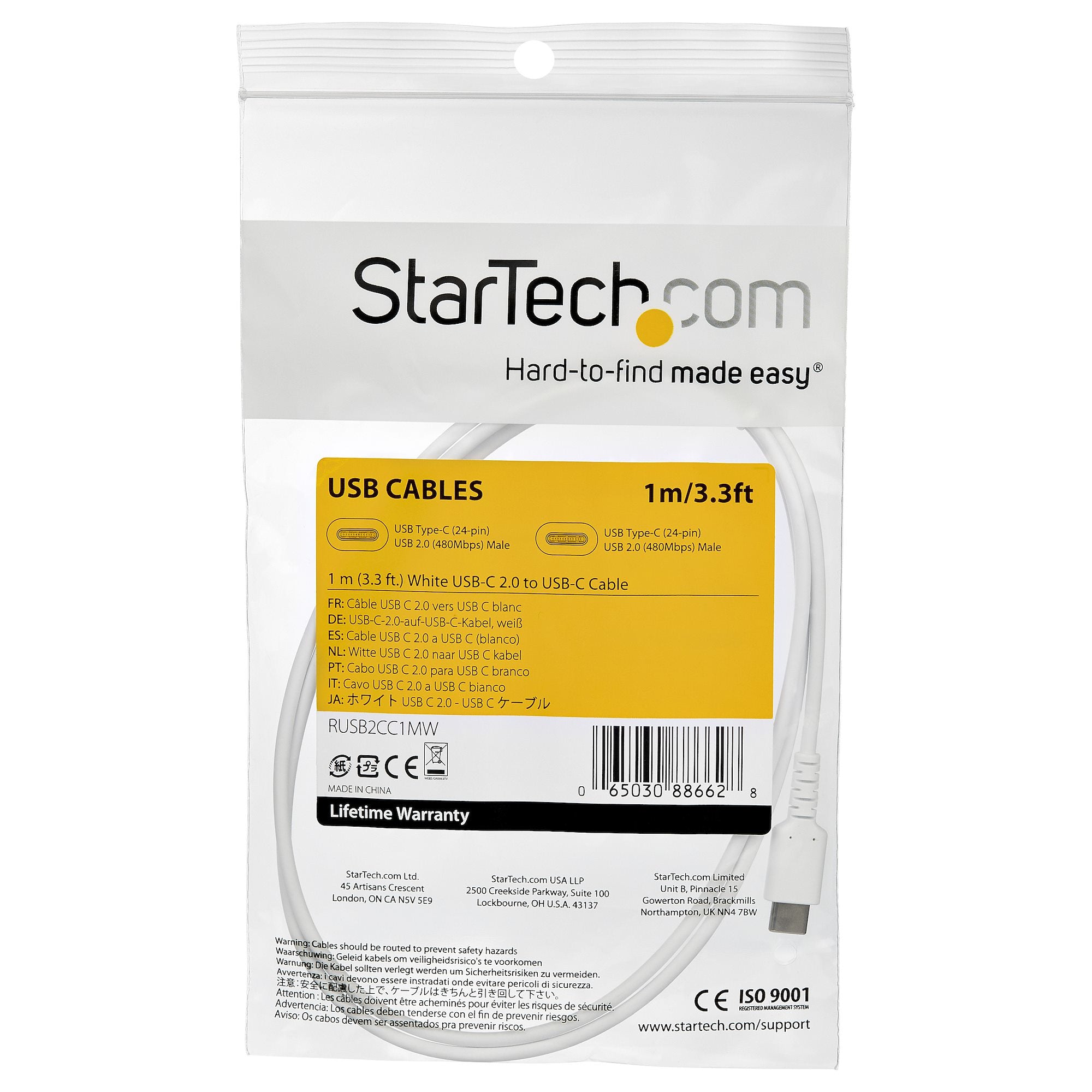  -C-kabel&nbsp;-&nbsp;vit StarTech.com RUSB2CC1MW 0065030886628|065030886628 USB-Kablar   1 m USB-C-kabel&nbsp;-&nbsp;vit www
