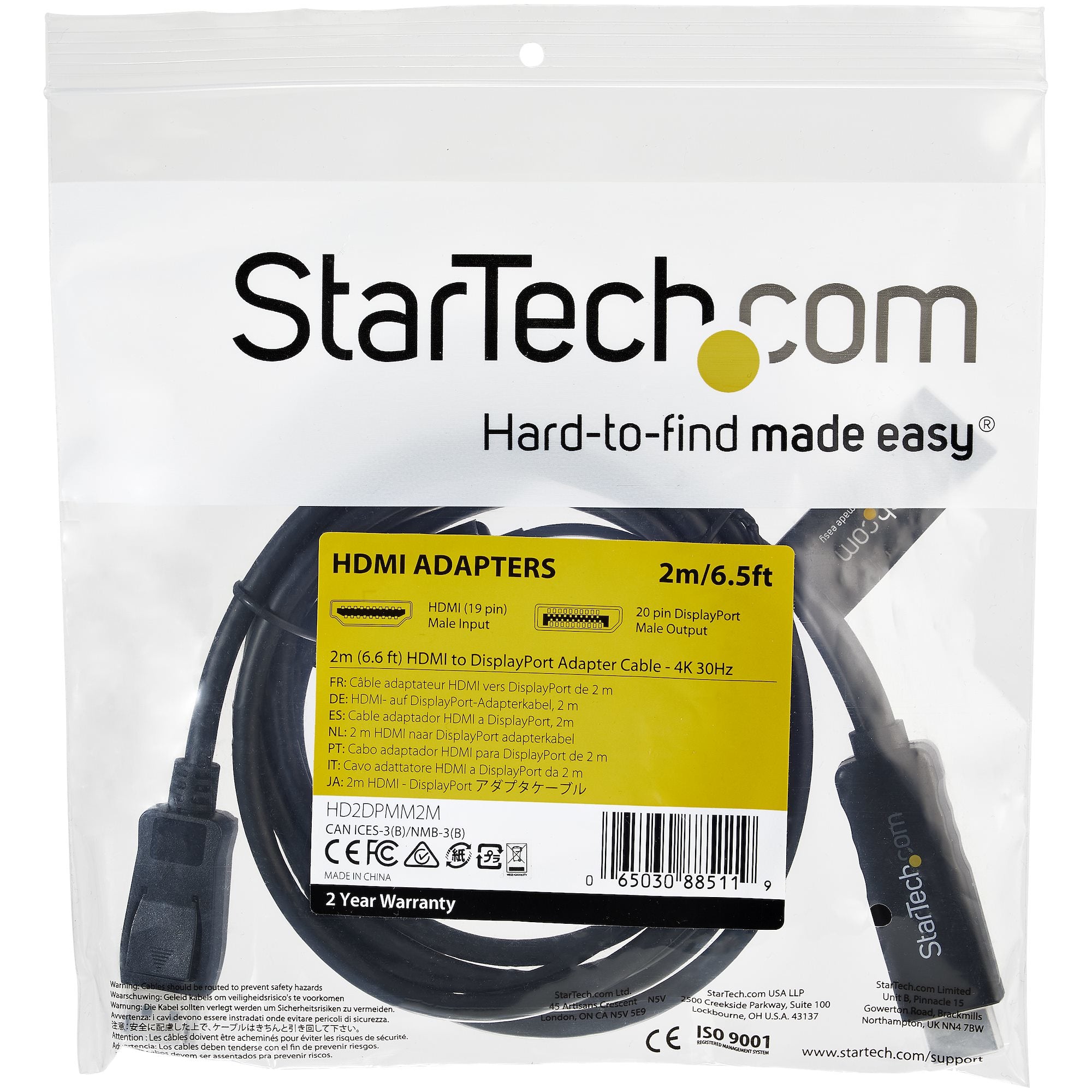  tarTech.com HD2DPMM2M 0065030885119|065030885119 Videokabeladaptrar   2 m HDMI till DisplayPort-kabel - 4K 30 Hz www.electri