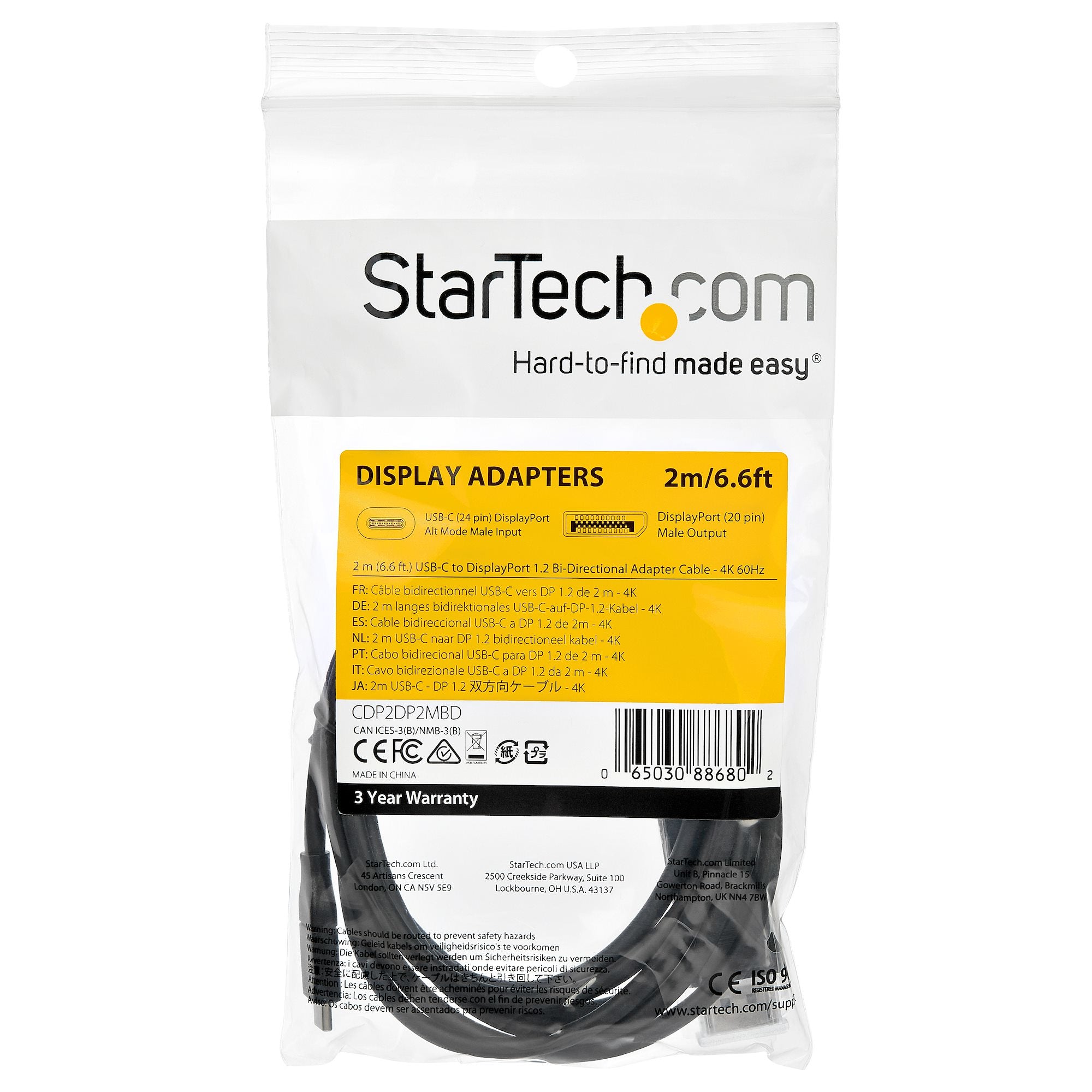  icalStuff.se   StarTech.com 2 m USB-C till DisplayPort 1.2-kabel - dubbelriktad StarTech.com CDP2DP2MBD 0065030886802|065030