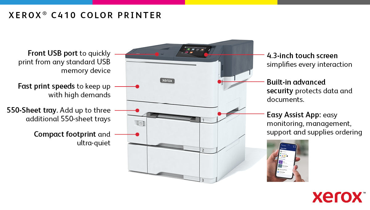  ark Xerox C410V_DN 0095205041095|095205041095 Laserskrivare   Xerox C410 A4 40 sid/min dubbelsidig skrivare PS3 PCL5e/6 2 ma