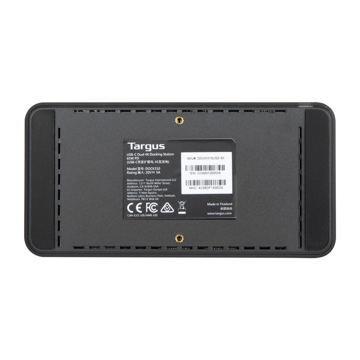 USB 3.2 Gen 1 (3.1 Gen 1) Type-C Svart Targus DOCK310EUZ 5051794030556 Dockningsstationer För Bärbara Datorer   DOCK310EUZ w