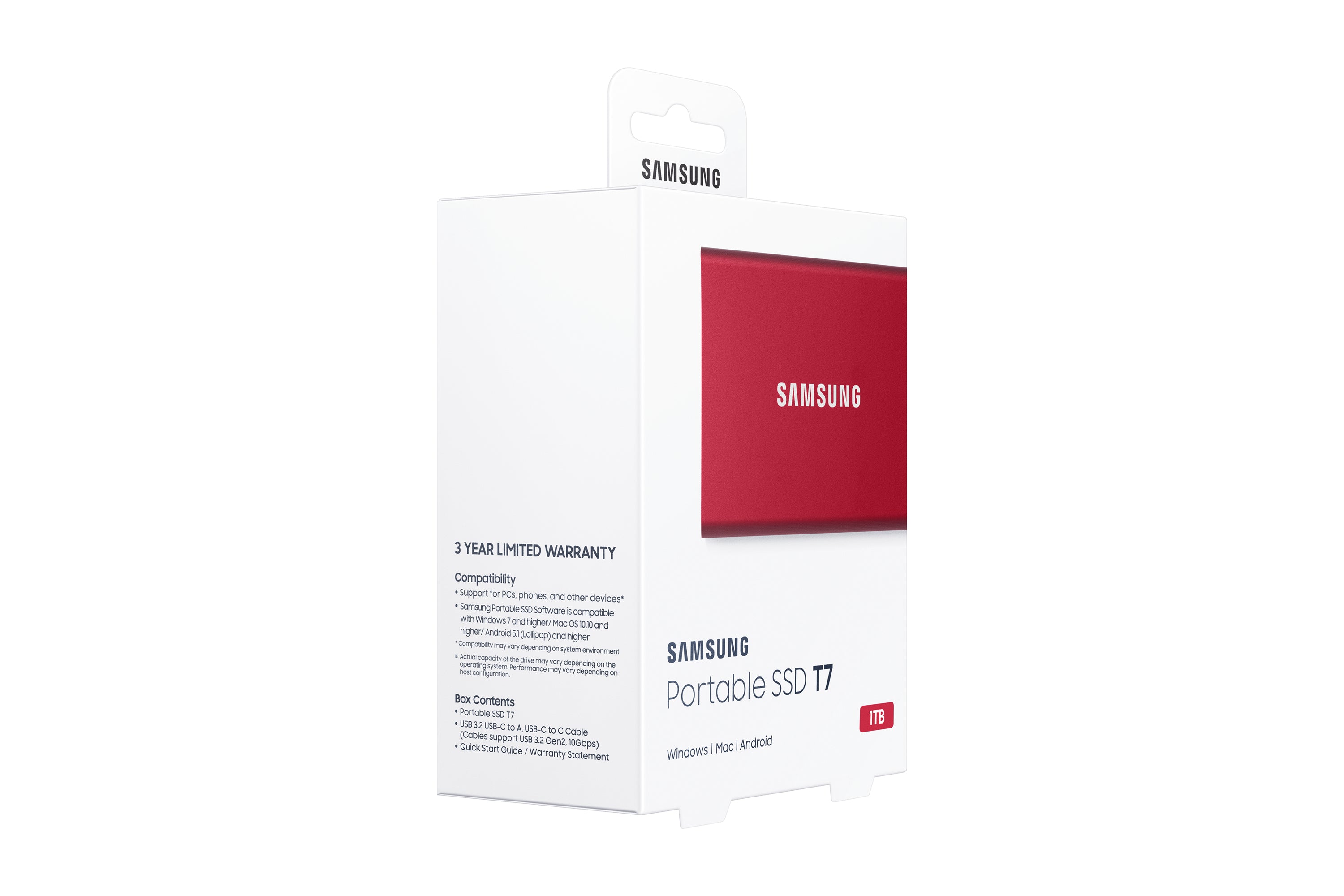  g Portable SSD T7 1 TB USB Type-C 3.2 Gen 2 (3.1 Gen 2) Röd Samsung MU-PC1T0R/WW 8806090312458|0887276397009|887276397009 Ex