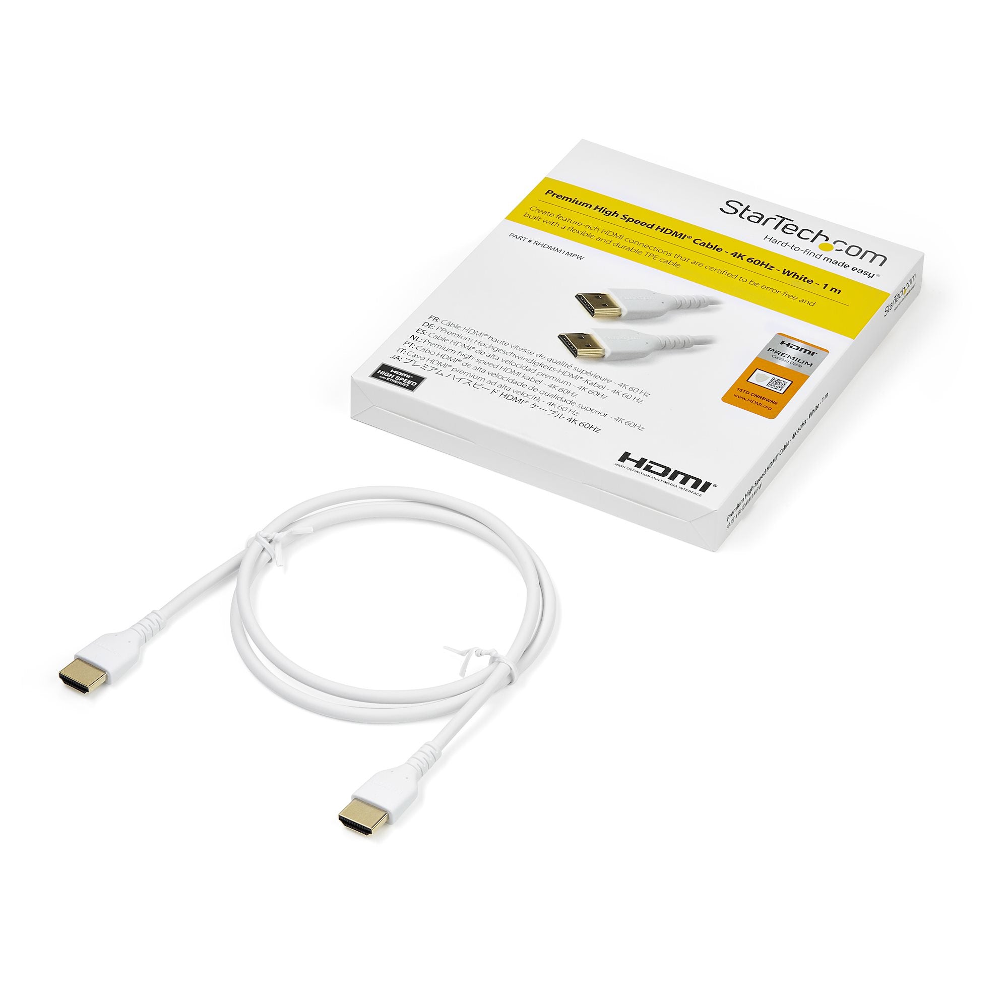  om RHDMM1MPW 0065030888424|065030888424 HDMI-Kablar   1 m premium höghastighets HDMI-kabel med Ethernet - 4K 60 Hz www.elect