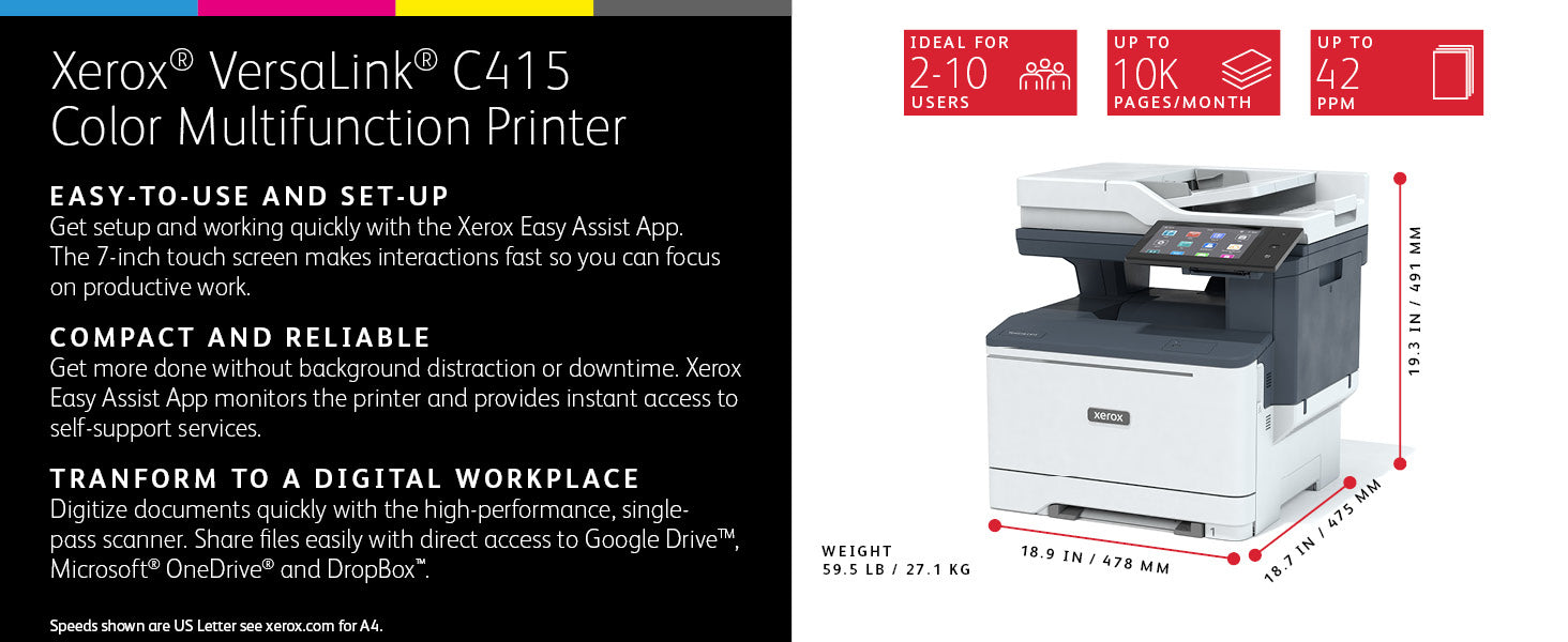   PS3 PCL5e/6, 2 magasin Totalt 251 ark Xerox C415V_DN 0095205041125|095205041125 Multifunktionsskrivare VersaLink  VersaLink