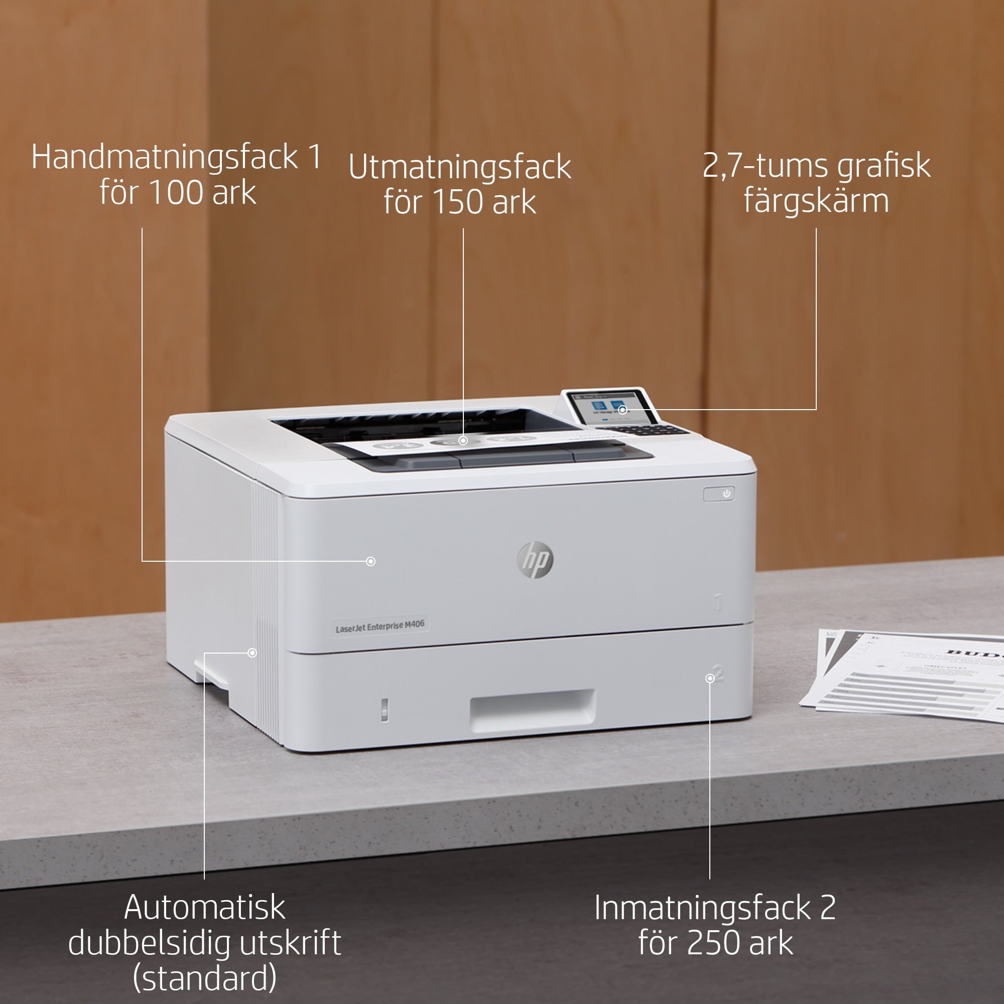  se   HP LaserJet Enterprise M406dn, Svartvit, Skrivare för Företag, Utskrift, Kompakt storlek; Hög säkerhet; Dubbelsidig uts