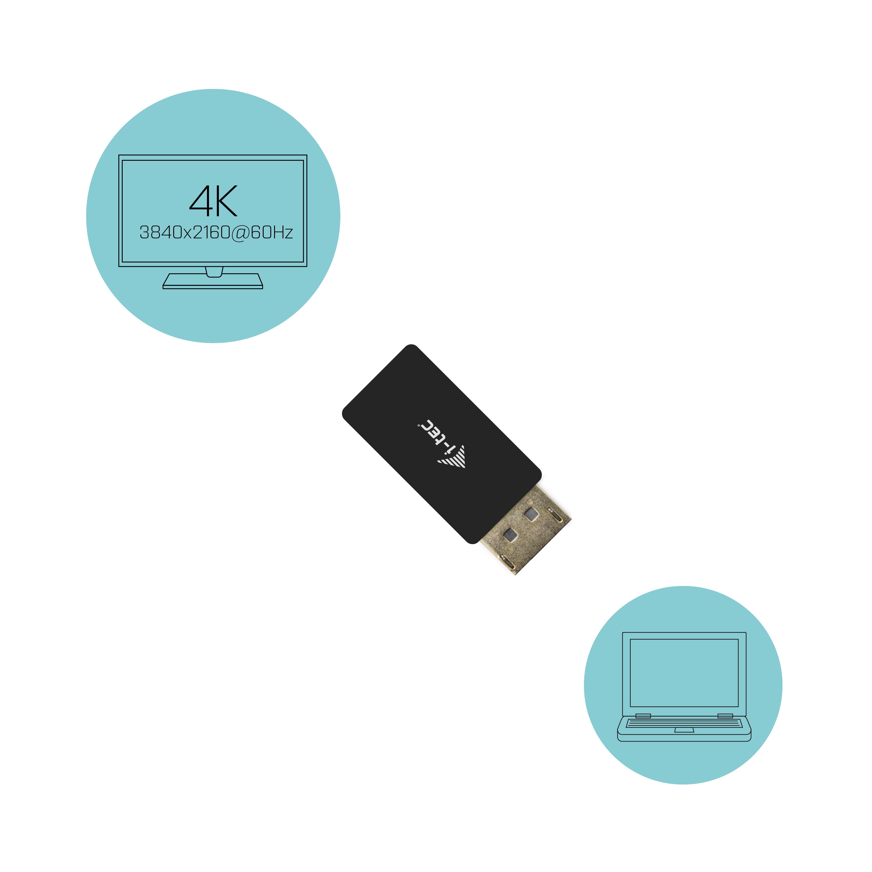  DMI4K60HZ kabelomvandlare (hane/hona) DisplayPort HDMI Svart i-tec DP2HDMI4K60HZ 8595611703737 Kabelomvandlare (Hane/Hona)  