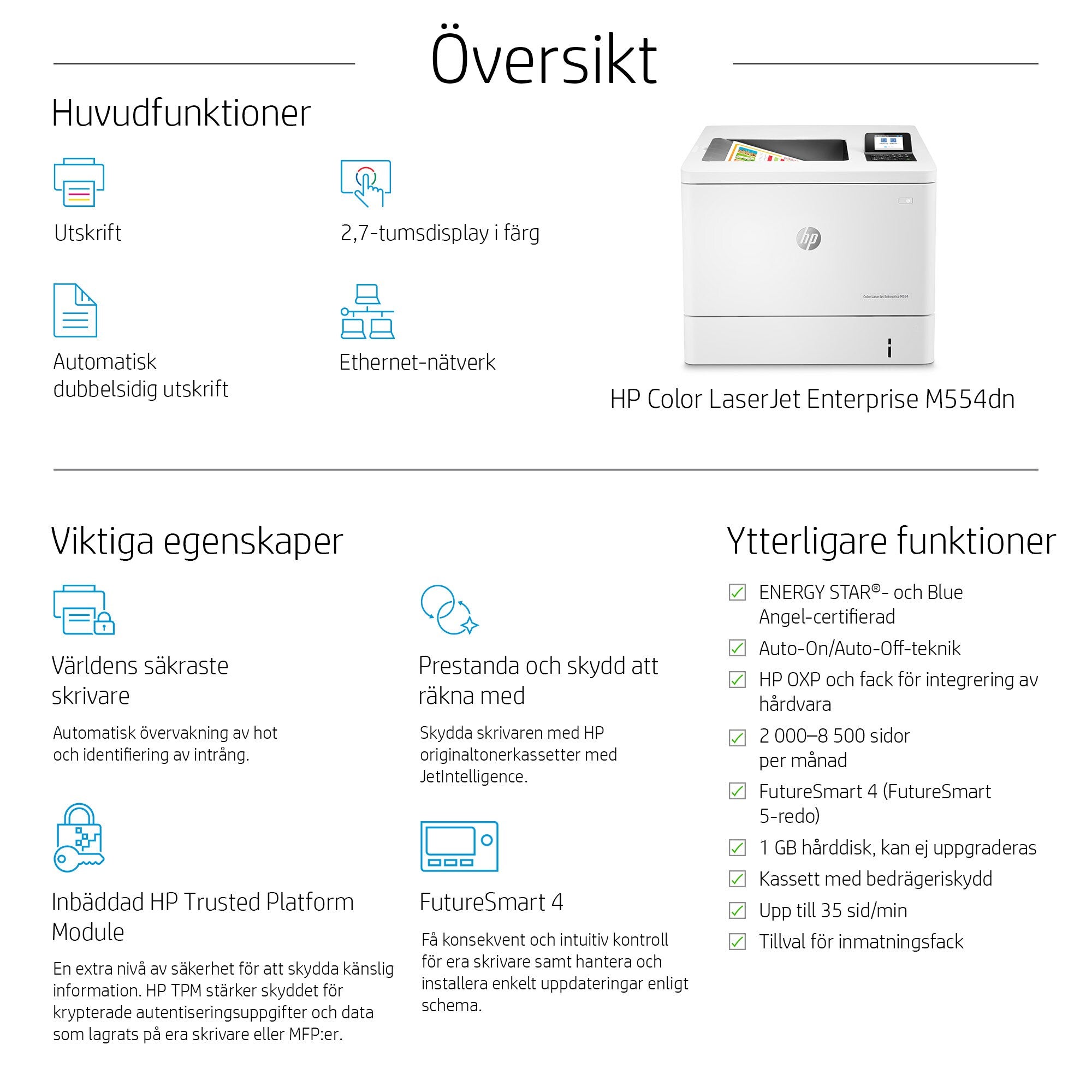  P 7ZU81A#B19 0194850414275|194850414275 Laserskrivare Color LaserJet Enterprise  HP Color LaserJet Enterprise M554dn skrivar