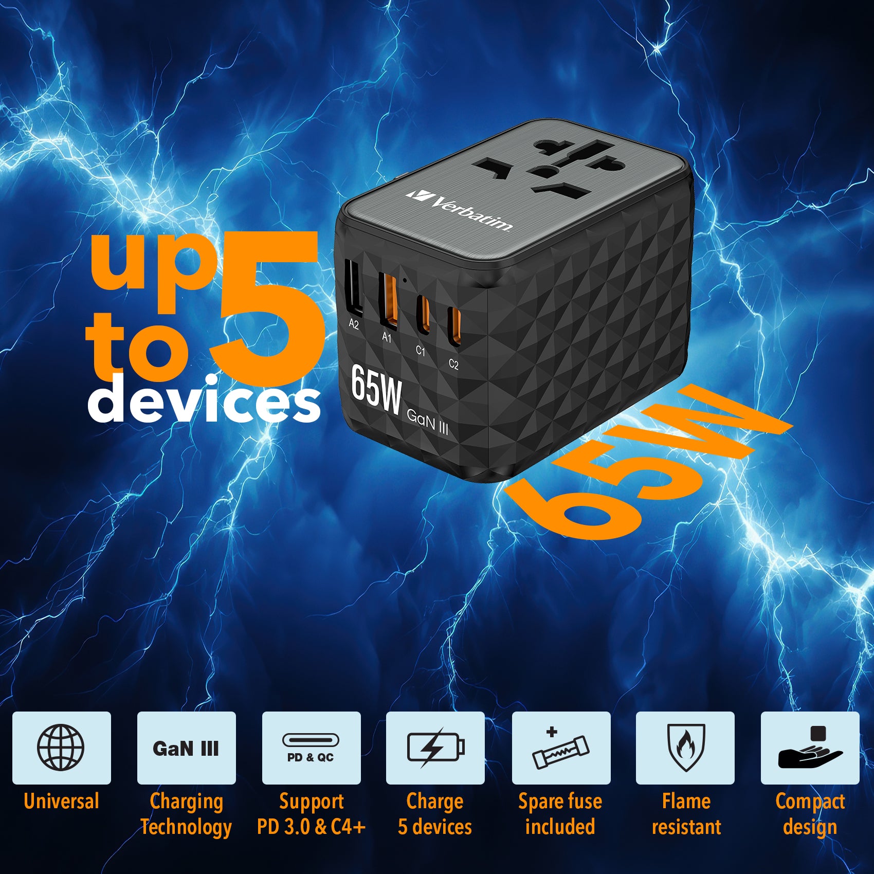  2321200|023942321200 Mobilladdare   UTA-05 www.electricalstuff.se ElectricalStuff.se   Verbatim UTA-05 Universal Svart AC in