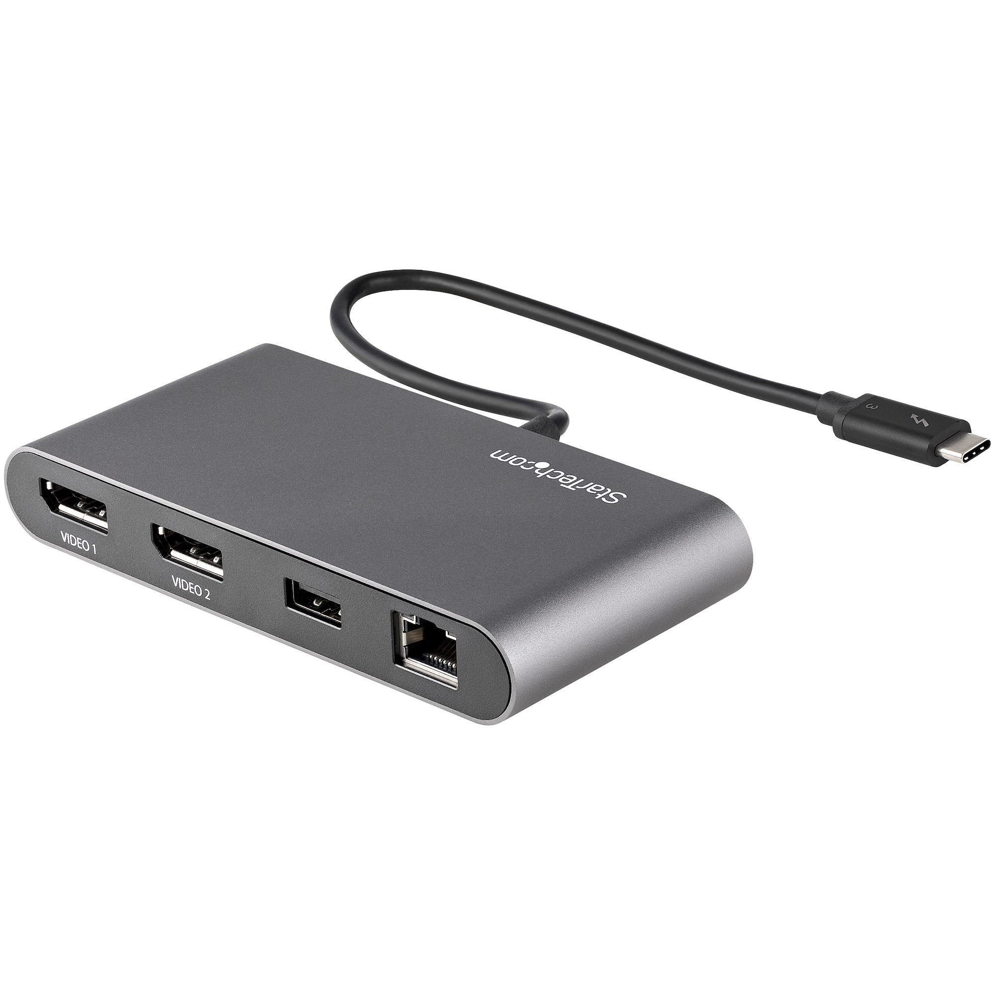 ör dubbelskärm med DisplayPort 4K 60 Hz - 1x USB-A (3.2) och GbE - 28 cm inbyggd kabel - Multiportadapter för bärbara datore