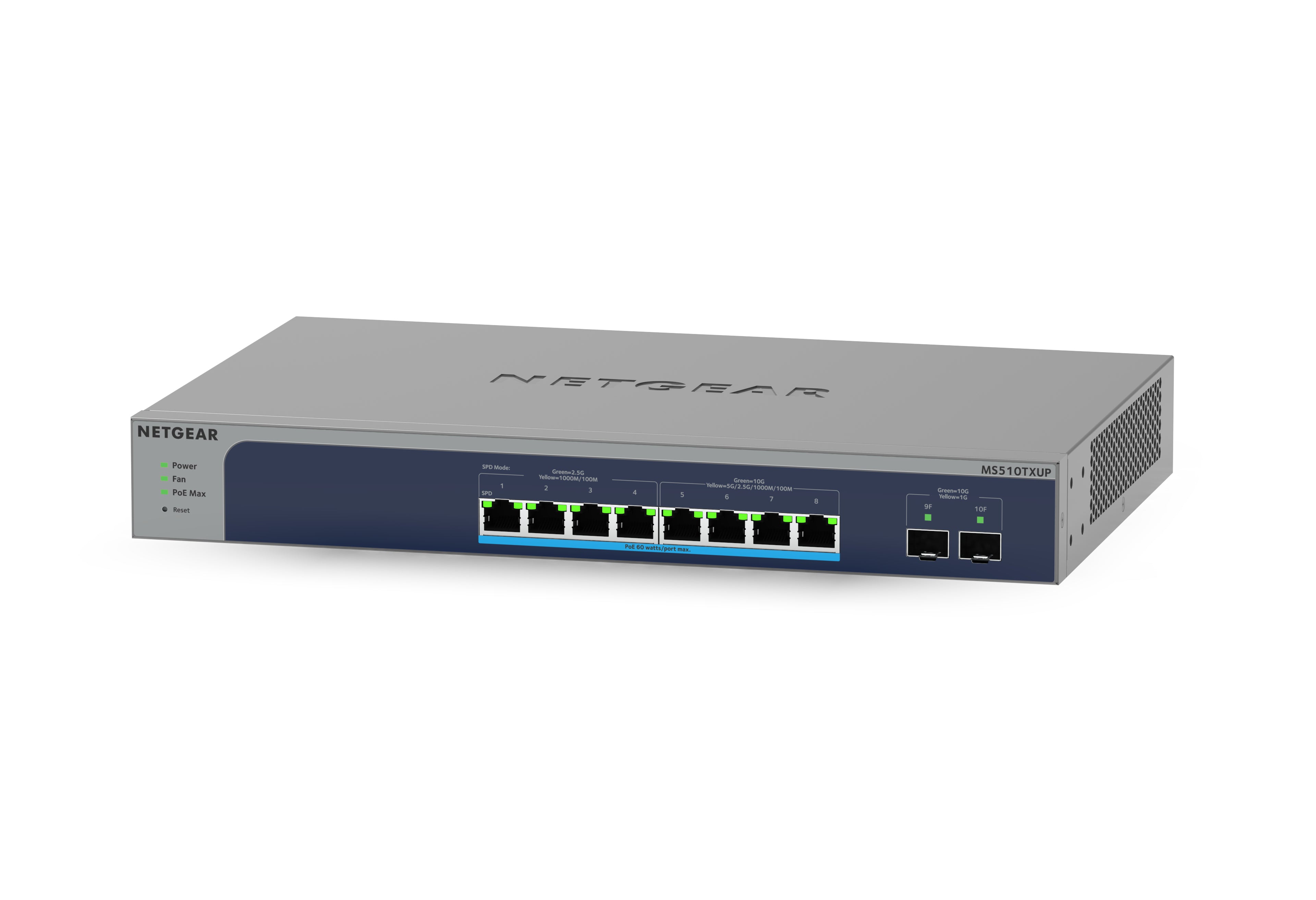  + Ports (MS510TXUP) hanterad L2+ 10G Ethernet (100/1000/10000) Strömförsörjning via Ethernet (PoE) stöd Grå NETGEAR MS510TXU