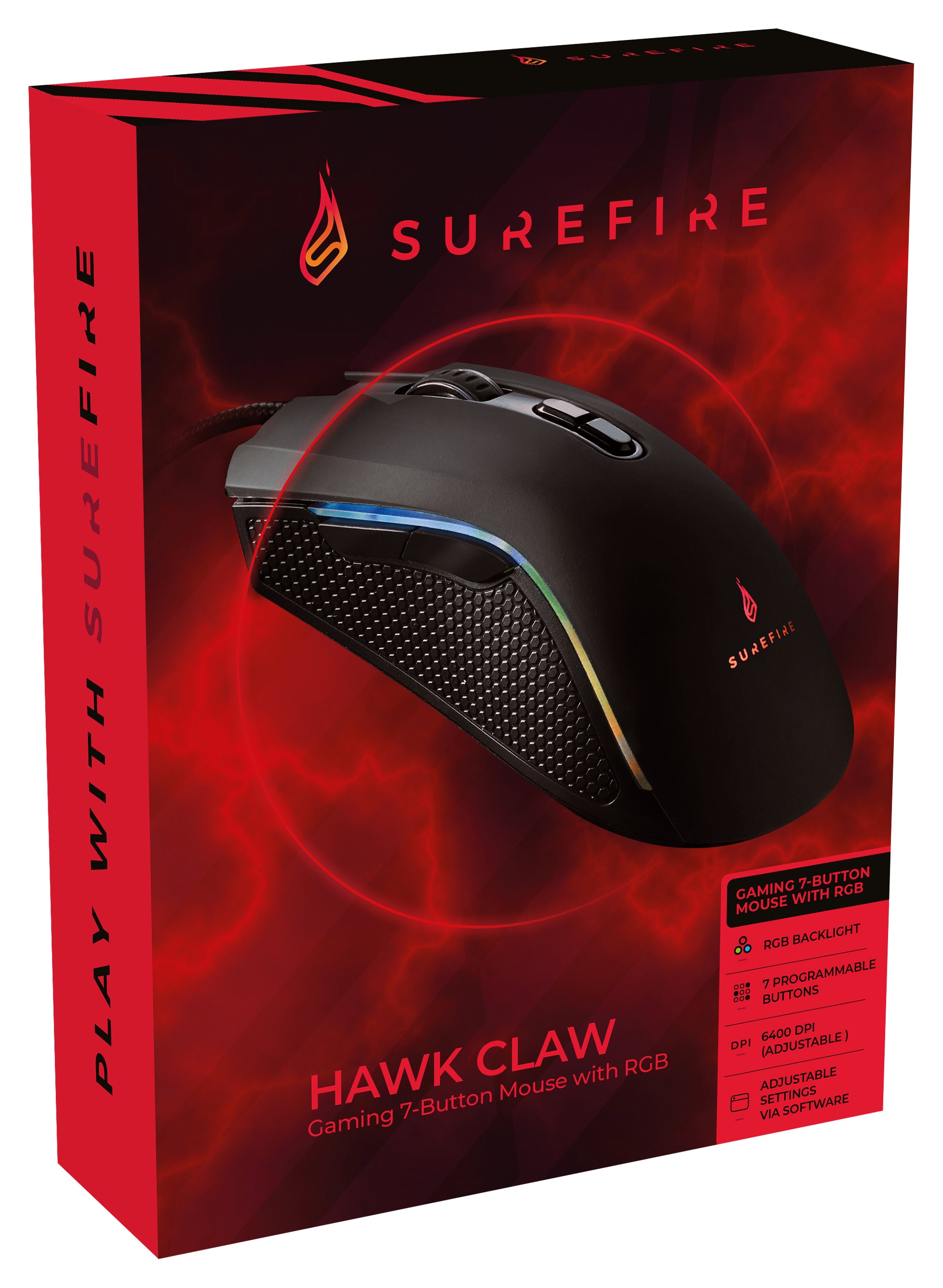  www.electricalstuff.se ElectricalStuff.se   SureFire Hawk Claw datormöss Spela högerhand USB Type-A Optisk 6400 DPI SureFire
