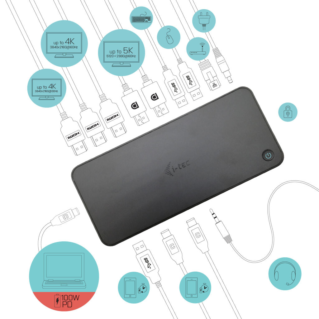  en 1 (3.1 Gen 1) Type-C Svart i-tec CATRIPLEDOCKPDPRO 8595611704062 Dockningsstationer För Bärbara Datorer   CATRIPLEDOCKPDP