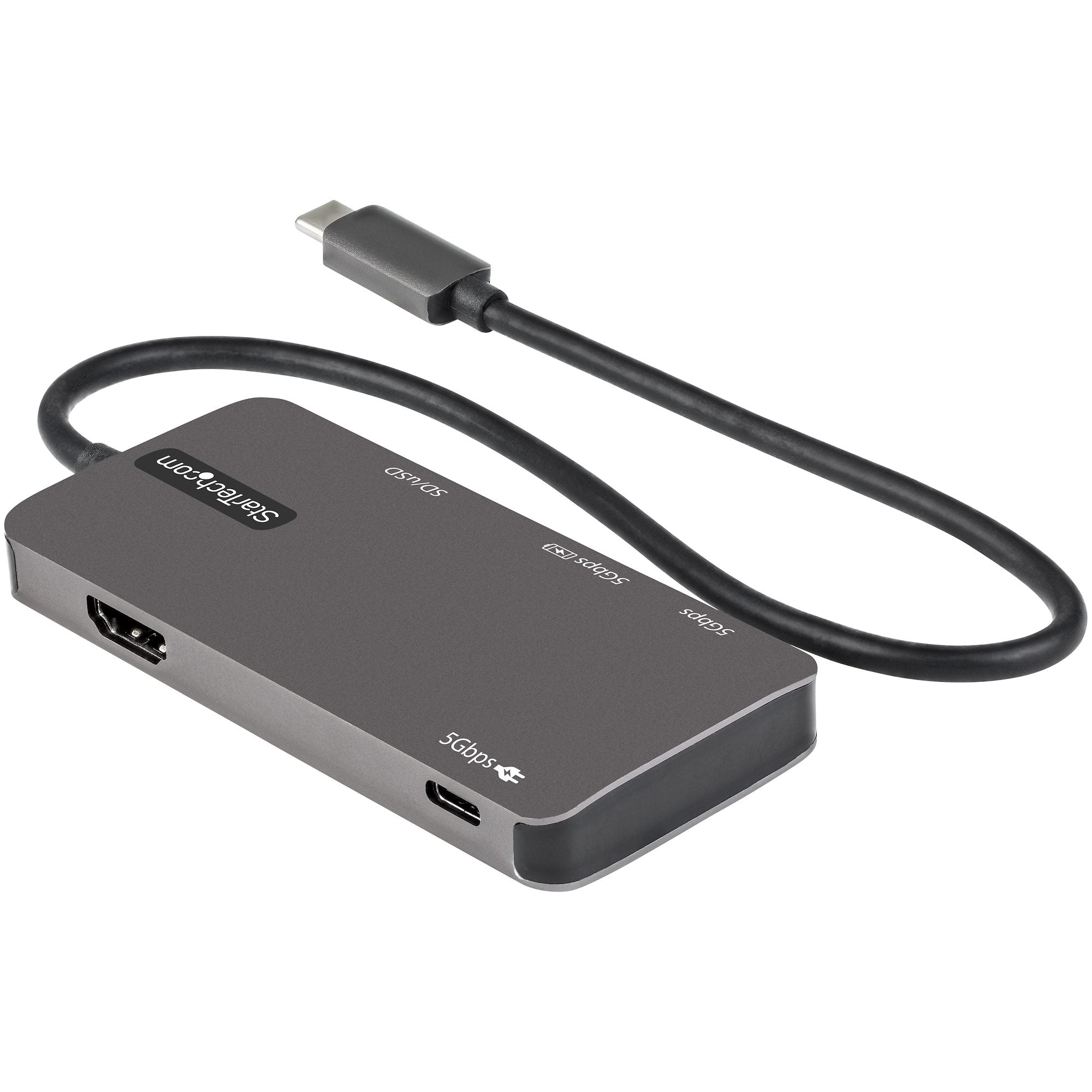  Pass-through, SD/MicroSD-kortplats, 3-portars USB 3.0-hubb - USB Type-C mini dockningsstation - 30 cm lång ansluten kabel St