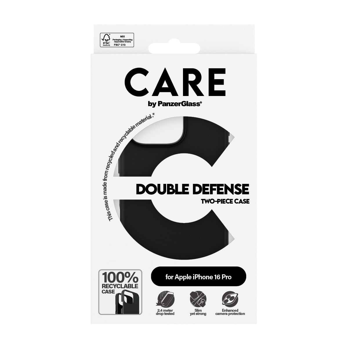  e ElectricalStuff.se   PanzerGlass CARE by PG Dub Def BLK iPhone16 6.3 Pro mobiltelefonfodral Omslag Transparent PanzerGlass