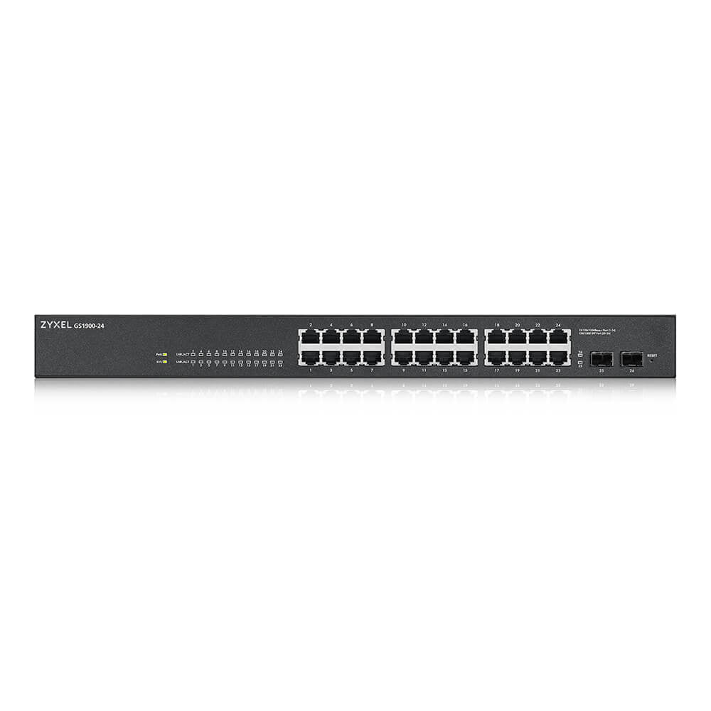   v2 hanterad L2 Gigabit Ethernet (10/100/1000) 1U Svart Zyxel GS1900-24-EU0102F 4718937621231 Nätverksswitchar   GS-1900-24 