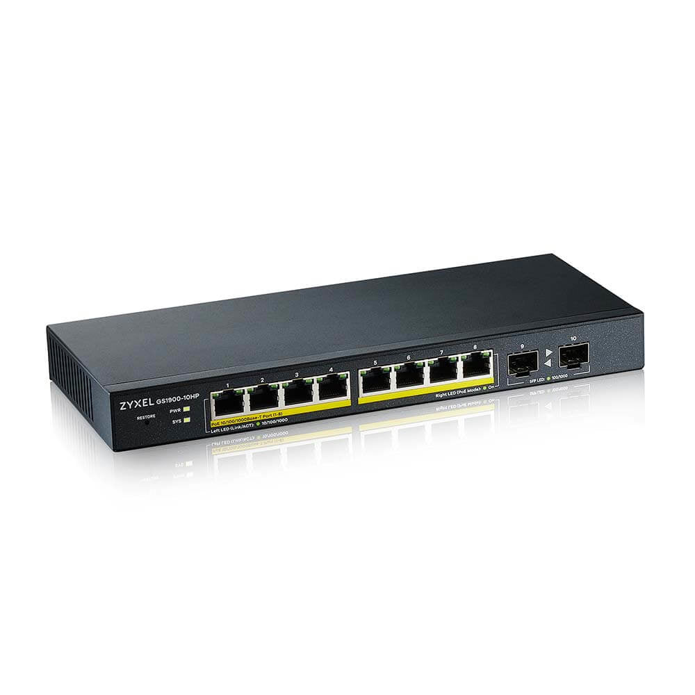  ia Ethernet (PoE) stöd Svart Zyxel GS1900-10HP-EU0102F 4718937621200 Nätverksswitchar   GS1900-10HP www.electricalstuff.se E