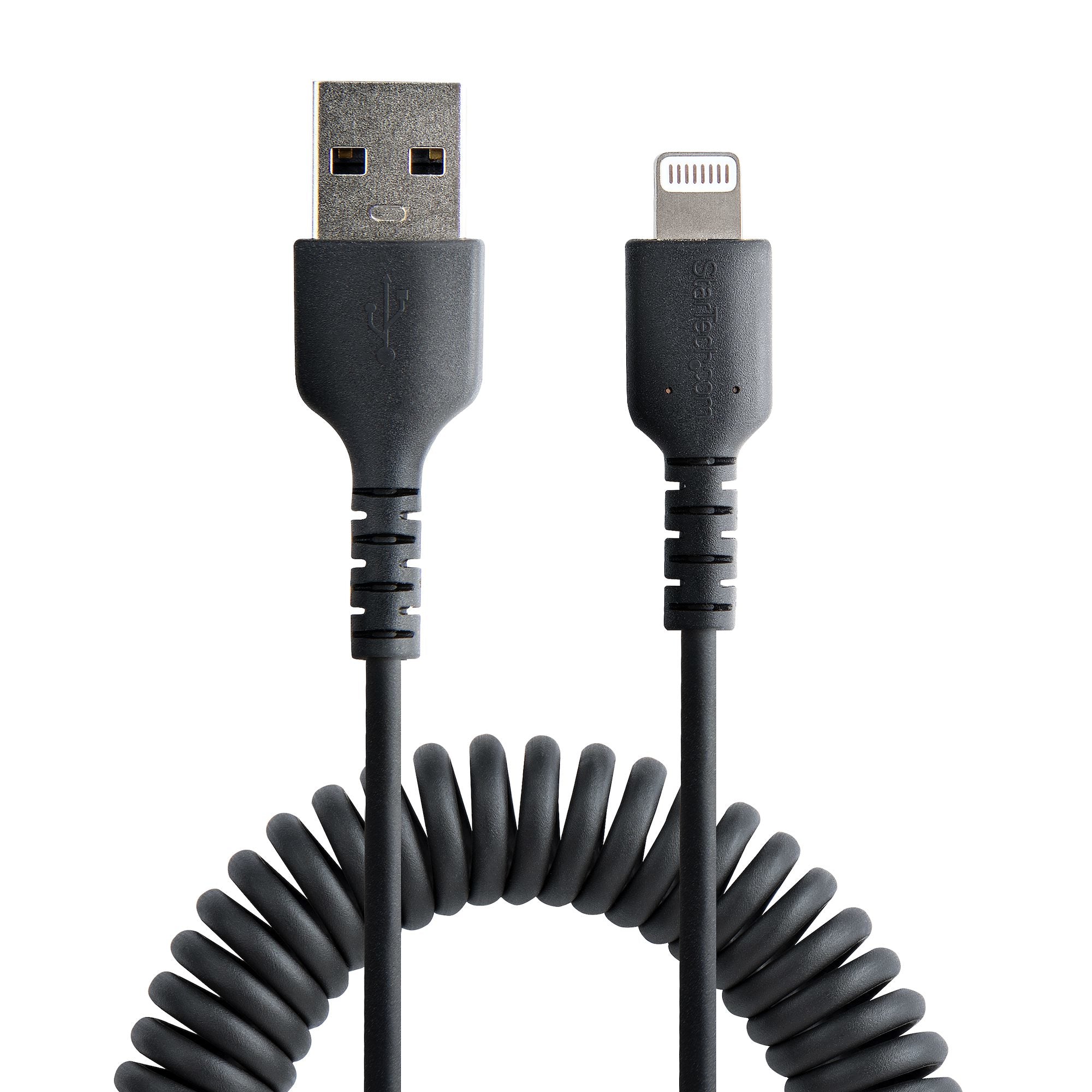 5030893473 Belysningskablar   1 m USB till Lightning-kabel, MFi-certifierad, iPhone-spiralladdarkabel, svart, TPE-mantel med