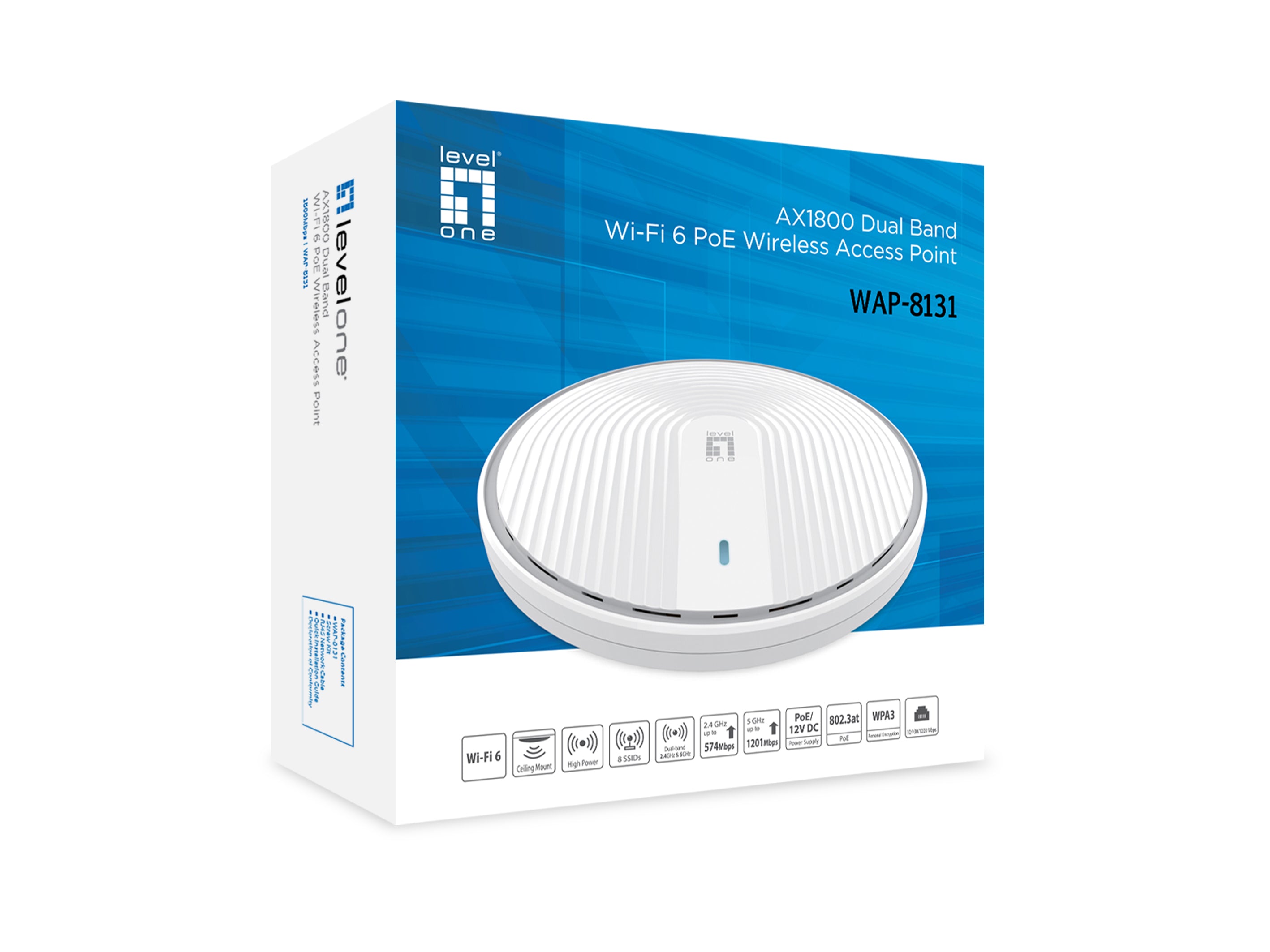   1800 Mbit/s Vit Strömförsörjning via Ethernet (PoE) stöd LevelOne WAP-8131 4015867227879|0846359056943|846359056943 Access-