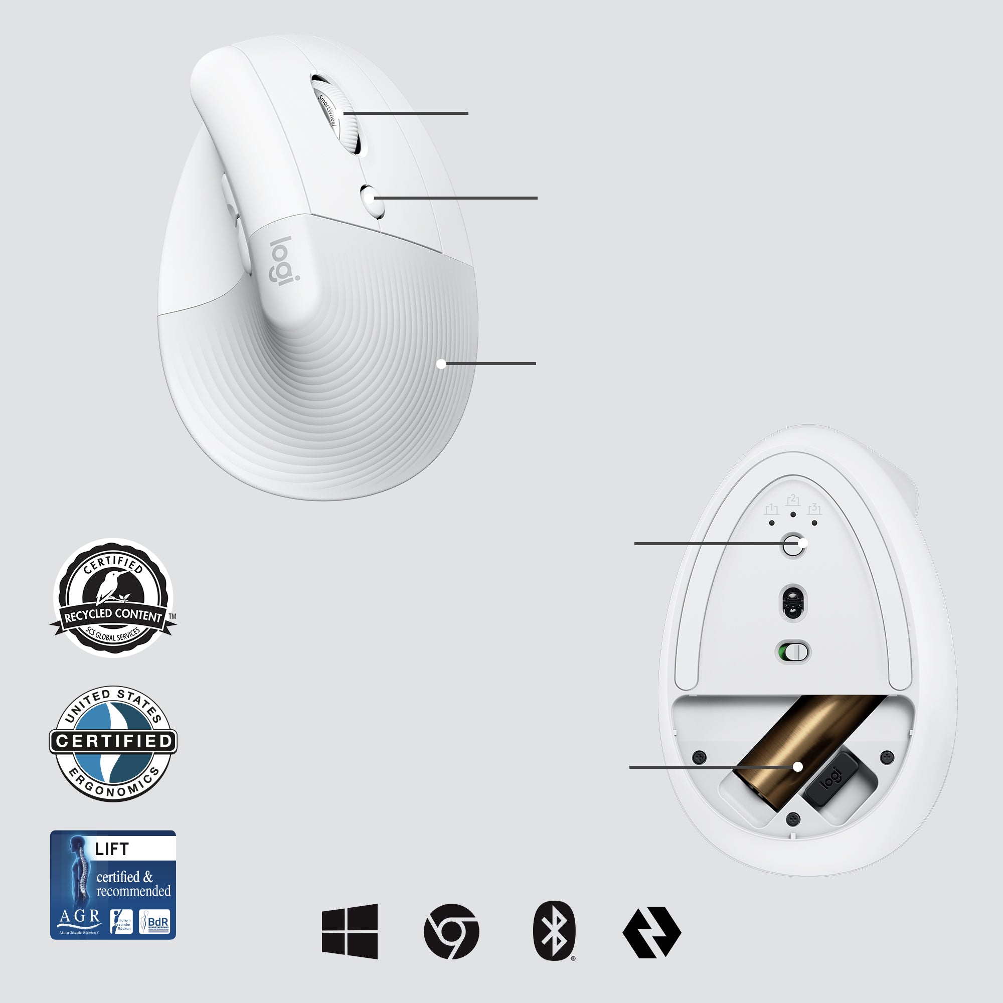  uff.se ElectricalStuff.se   Logitech Lift for Business datormöss Kontor högerhand Trådlös RF + Bluetooth Optisk 4000 DPI Log
