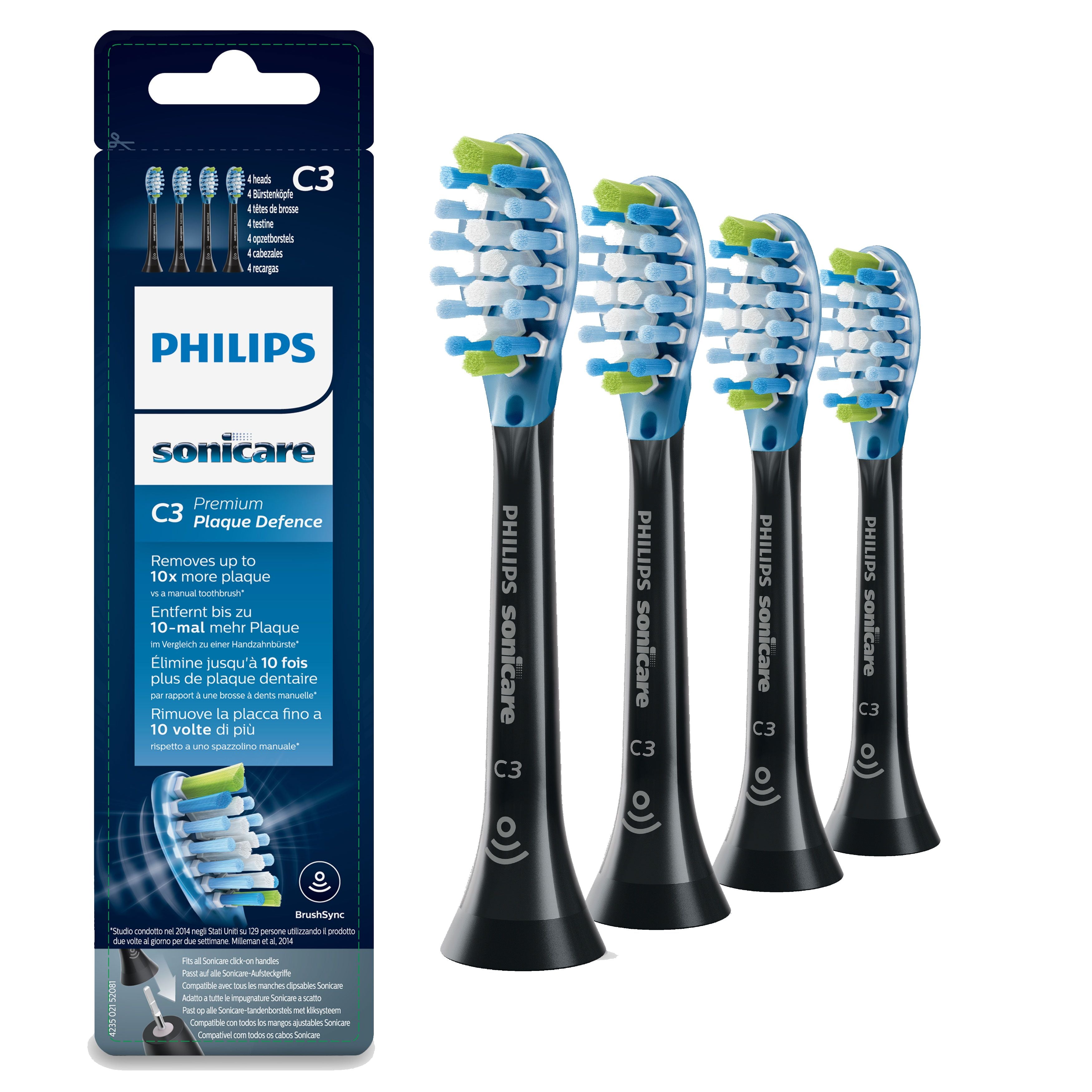 www.electricalstuff.se ElectricalStuff.se   Philips C3 Premium Plaque Defence HX9044/33 4x Soniska tandborsthuvuden - Svart 
