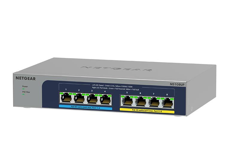  www.electricalstuff.se ElectricalStuff.se   NETGEAR MS108UP Ohanterad 2.5G Ethernet (100/1000/2500) Strömförsörjning via Eth