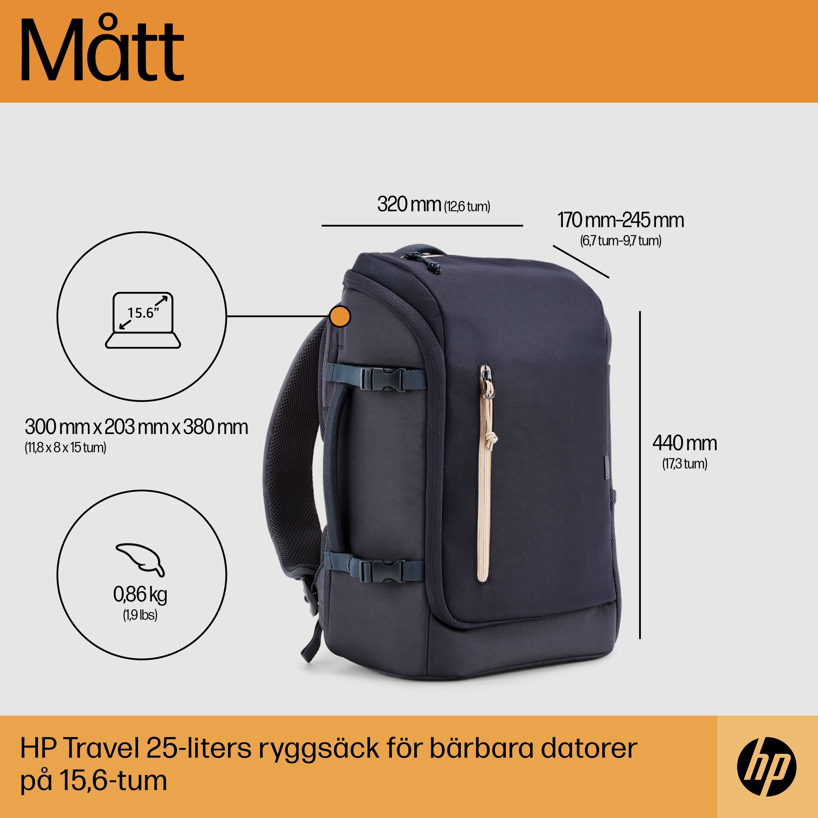  www.electricalstuff.se ElectricalStuff.se   HP Travel 25 liter blå ryggsäck för 15,6 tum bärbar dator HP 6B8U5AA 01965486610