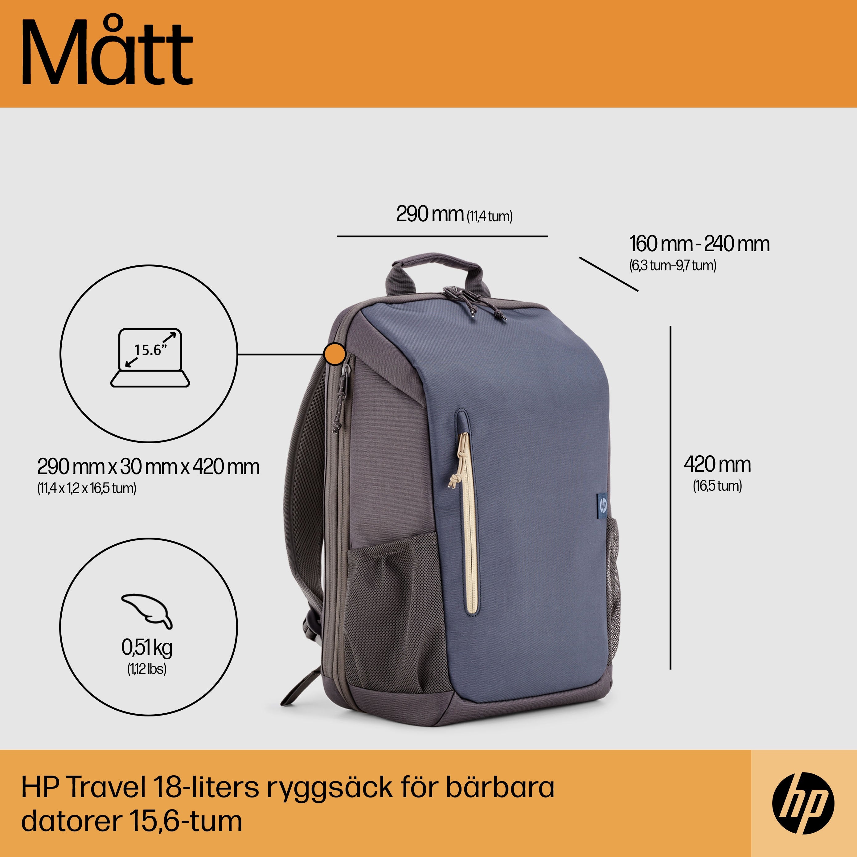  www.electricalstuff.se ElectricalStuff.se   HP Travel 18 liter ryggsäck för 15,6 tum bärbar dator i Iron Grey HP 6B8U6AA 019