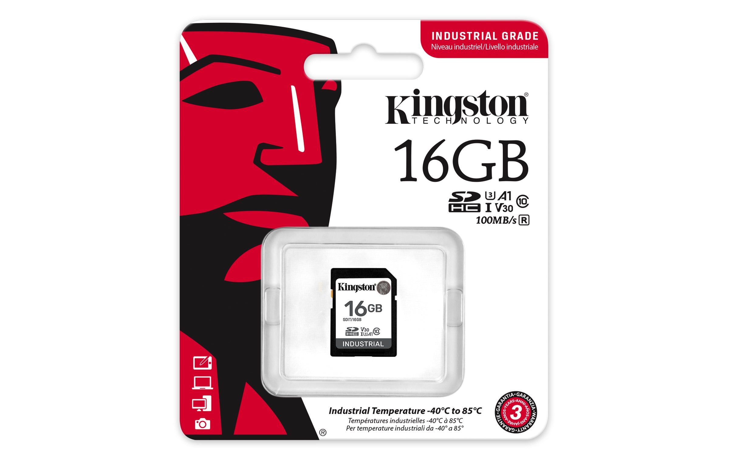  ndustrial 16 GB SDHC UHS-I Klass 10 Kingston Technology SDIT/16GB 0740617335477|740617335477 Flashminne   Industrial www.ele