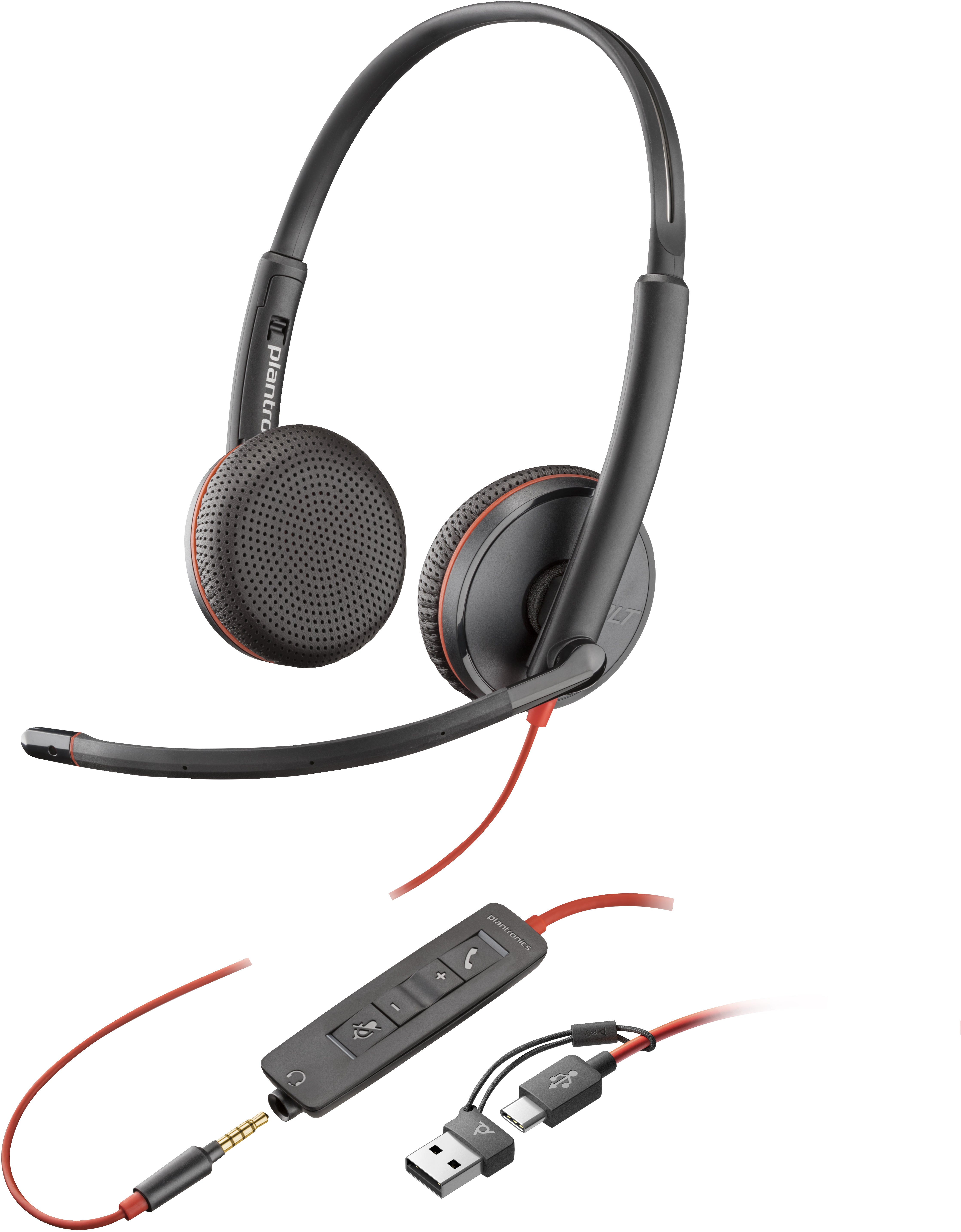  www.electricalstuff.se ElectricalStuff.se   POLY Blackwire 3225 Stereo USB-C Headset + 3,5 mm-kontakt + USB-C/A-adapter (vol