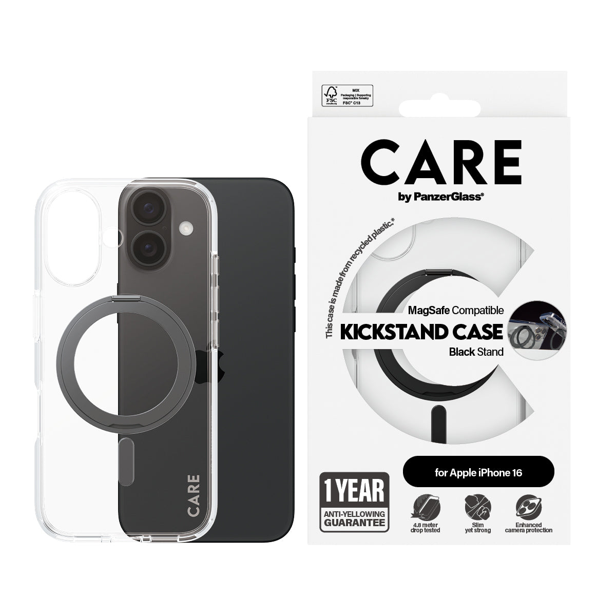  nsparent PanzerGlass 1321 5715685003868 Mobiltelefonfodral   CARE by PG BLK Kick/MagS iPhone16 6.1 www.electricalstuff.se El