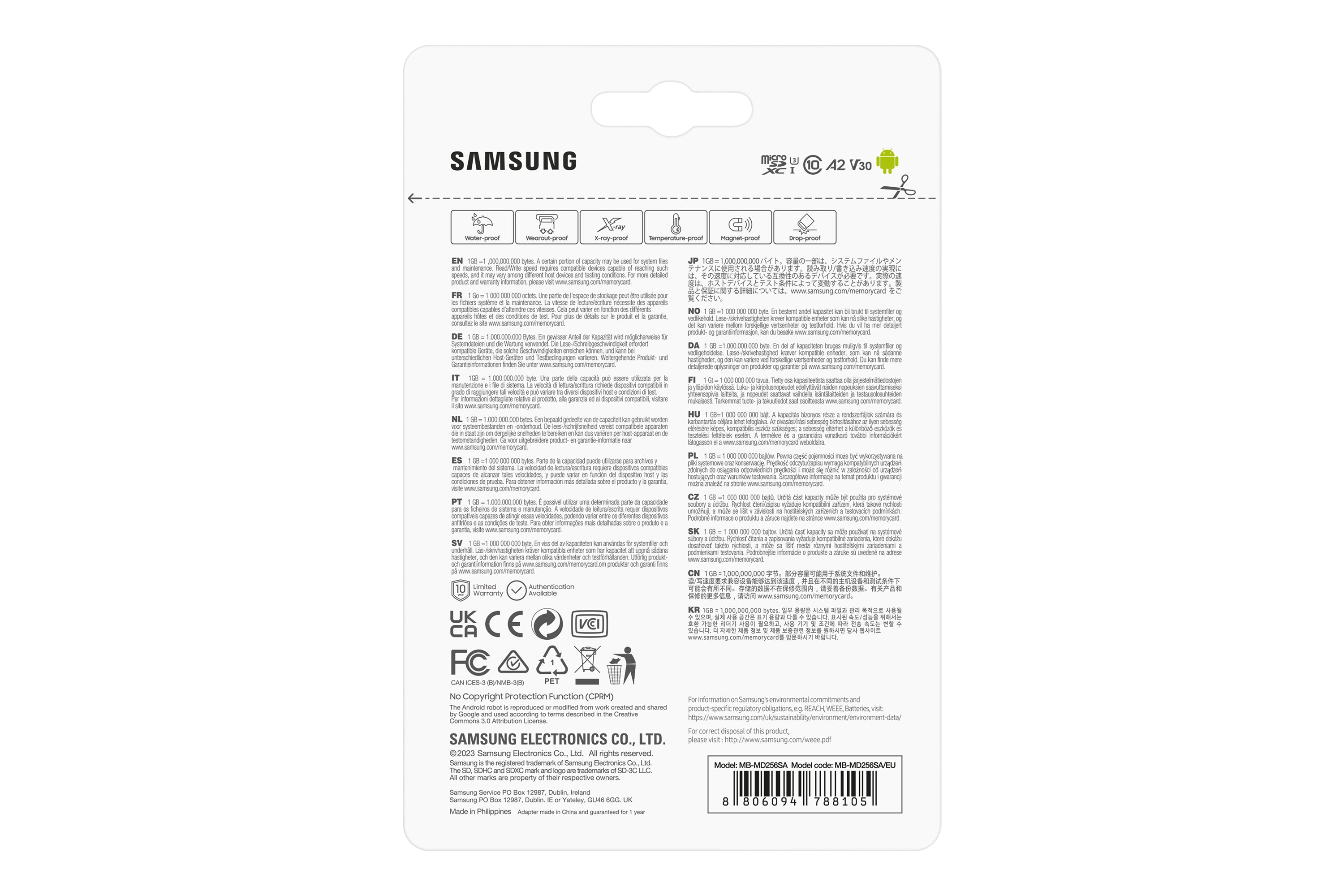  MB-MD256SA/EU flashminne 256 GB MicroSD UHS-I Klass 3 Samsung MB-MD256SA/EU 8806094788105 Flashminne PRO Plus  MB-MD256SA/EU