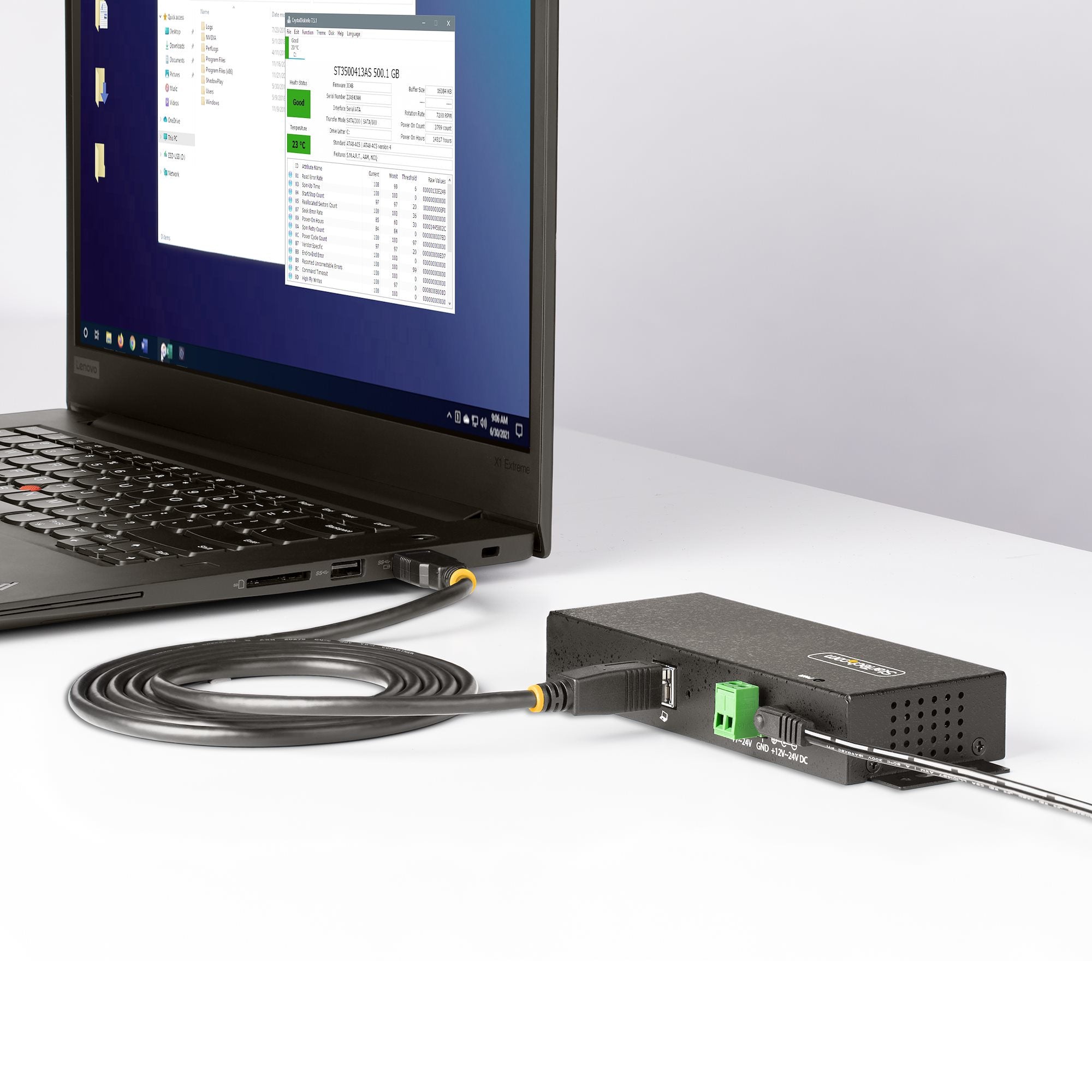  65030898195 Gränssnittshubbar   Hanterad USB-hubb med 7 portar och 7x USB-A, robust industrihölje i metall, ESD- och överspä