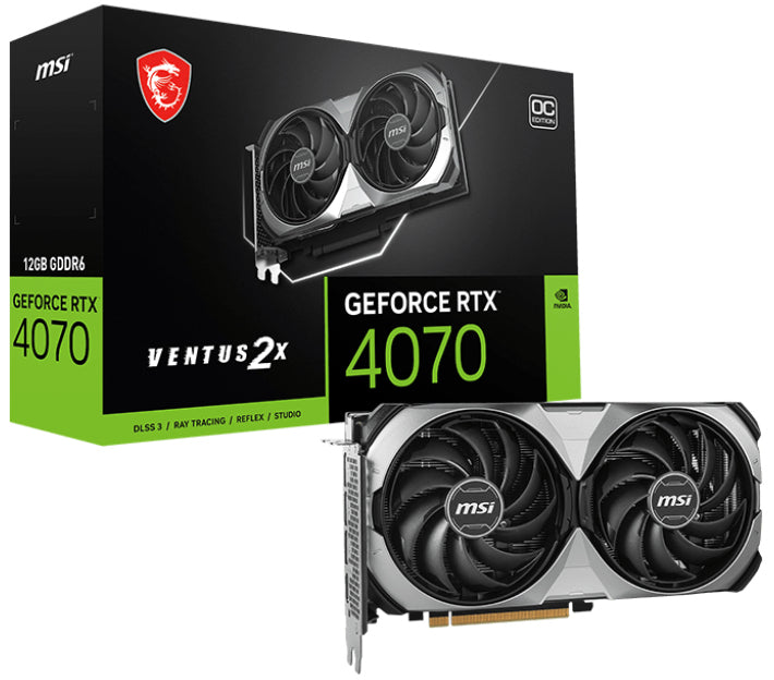  IA GeForce RTX 4070 12 GB GDDR6X MSI GEFORCE RTX 4070 VENTUS 2X E1 12G OC 4711377262019 Grafikkort VENTUS  4070 VENTUS 2X E1