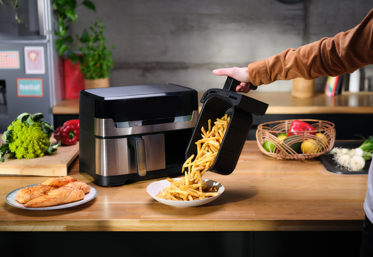  D Dubbel 8,3 l Fristående 2700 W Varmluftsfritös Rostfritt stål Tefal EY905D10 3045380024236 Fritöser Dual Easy Fry & Grill 